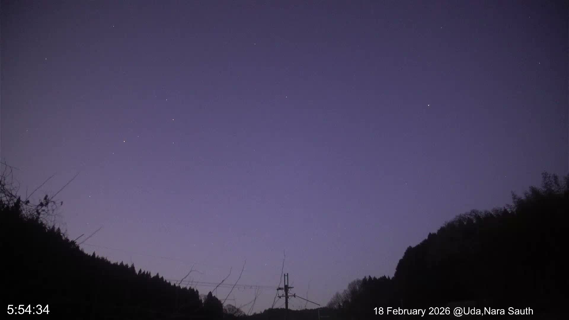 Uda Sky, Star, Meteor Observation toward South ( 宇田の空、星、南の流星観測 ) Live Cam - Muroushimotaguchi, Uda Shi, Nara, Kansai, Honshu, Japan