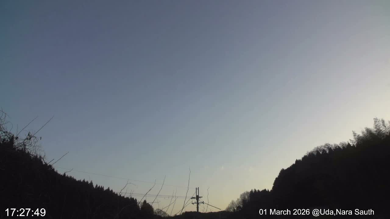 Uda Sky, Star, Meteor Observation toward South ( 宇田の空、星、南の流星観測 ) Live Cam - Muroushimotaguchi, Uda Shi, Nara, Kansai, Honshu, Japan