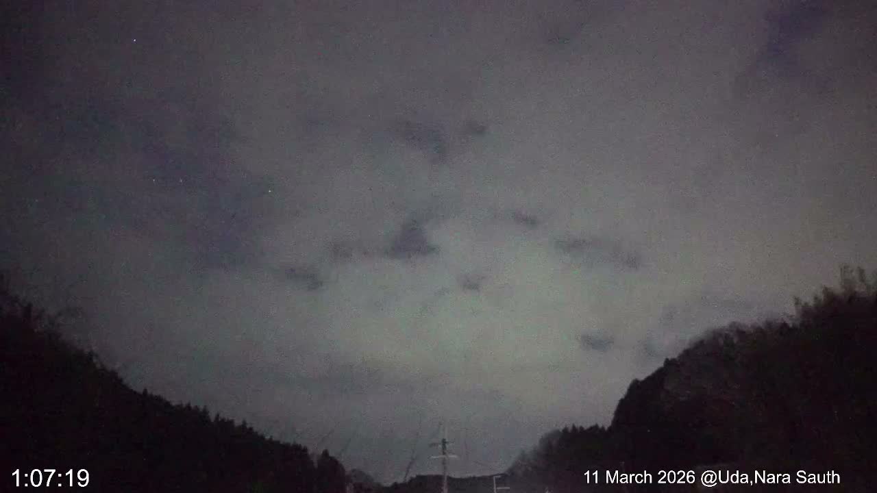 Uda Sky, Star, Meteor Observation toward South ( 宇田の空、星、南の流星観測 ) Live Cam - Muroushimotaguchi, Uda Shi, Nara, Kansai, Honshu, Japan