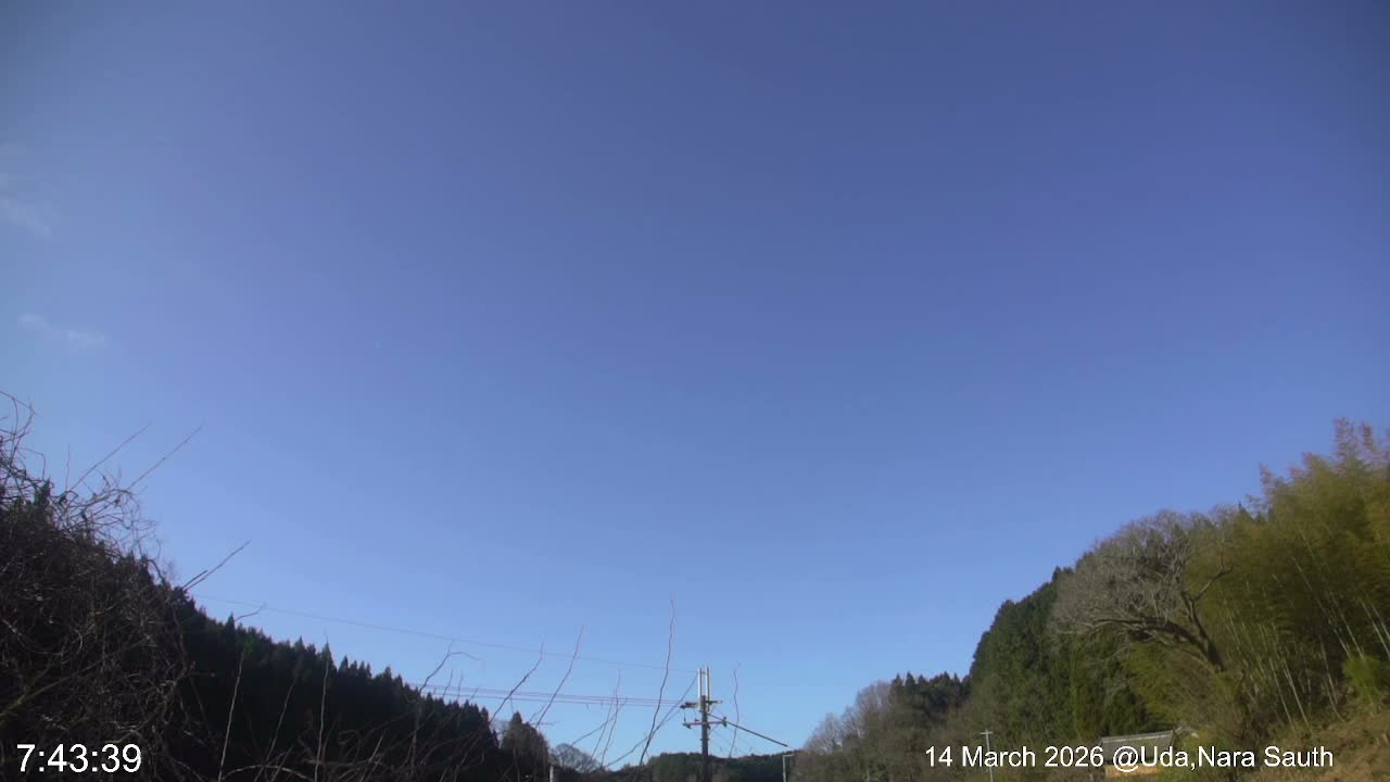 Uda Sky, Star, Meteor Observation toward South ( 宇田の空、星、南の流星観測 ) Live Cam - Muroushimotaguchi, Uda Shi, Nara, Kansai, Honshu, Japan