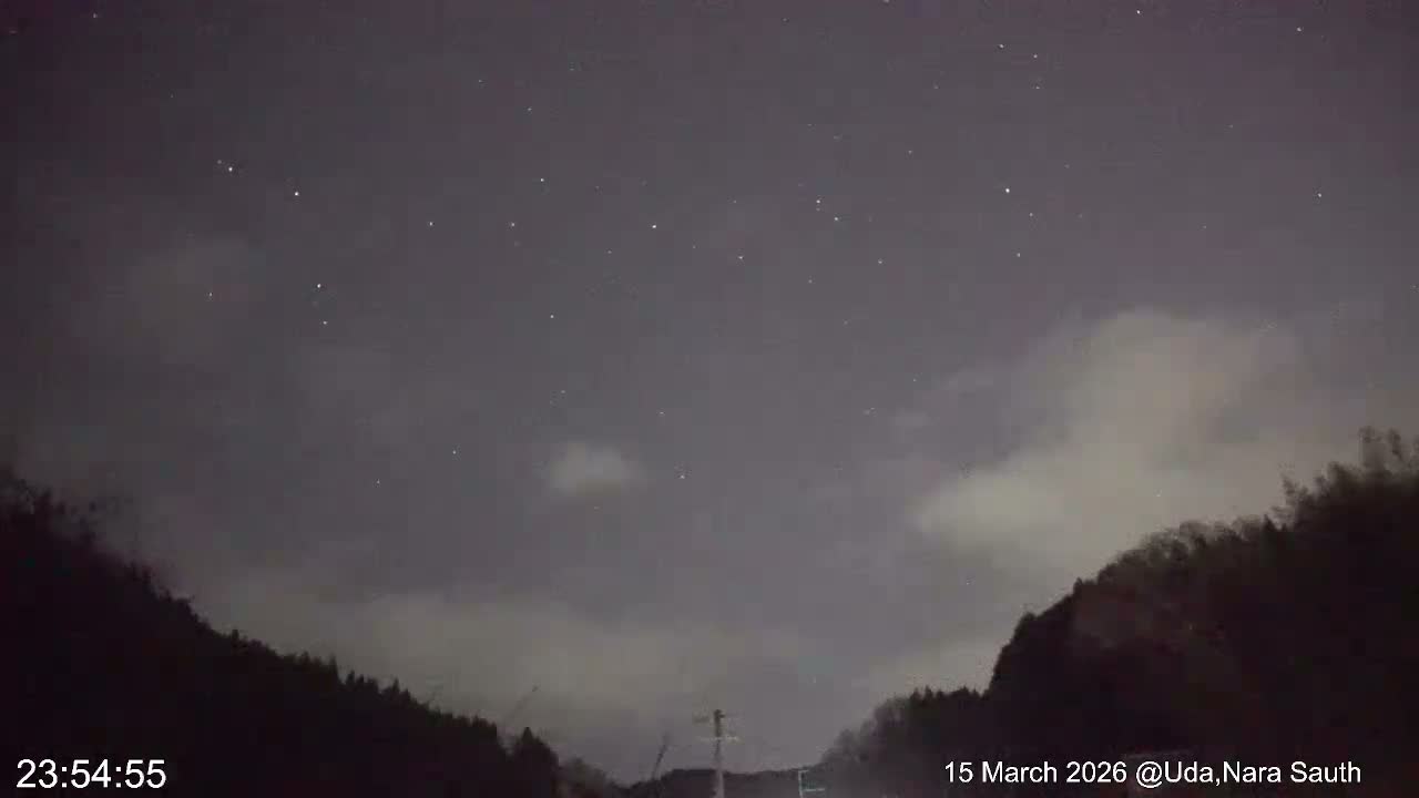 Uda Sky, Star, Meteor Observation toward South ( 宇田の空、星、南の流星観測 ) Live Cam - Muroushimotaguchi, Uda Shi, Nara, Kansai, Honshu, Japan