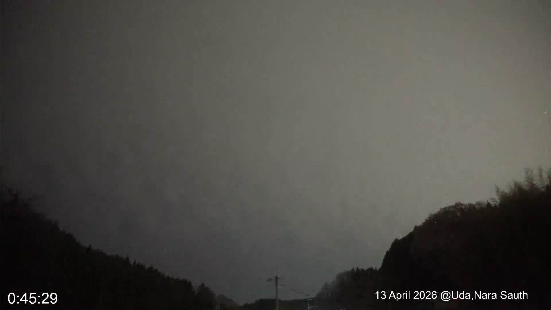 Uda Sky, Star, Meteor Observation toward South ( 宇田の空、星、南の流星観測 ) Live Cam - Muroushimotaguchi, Uda Shi, Nara, Kansai, Honshu, Japan