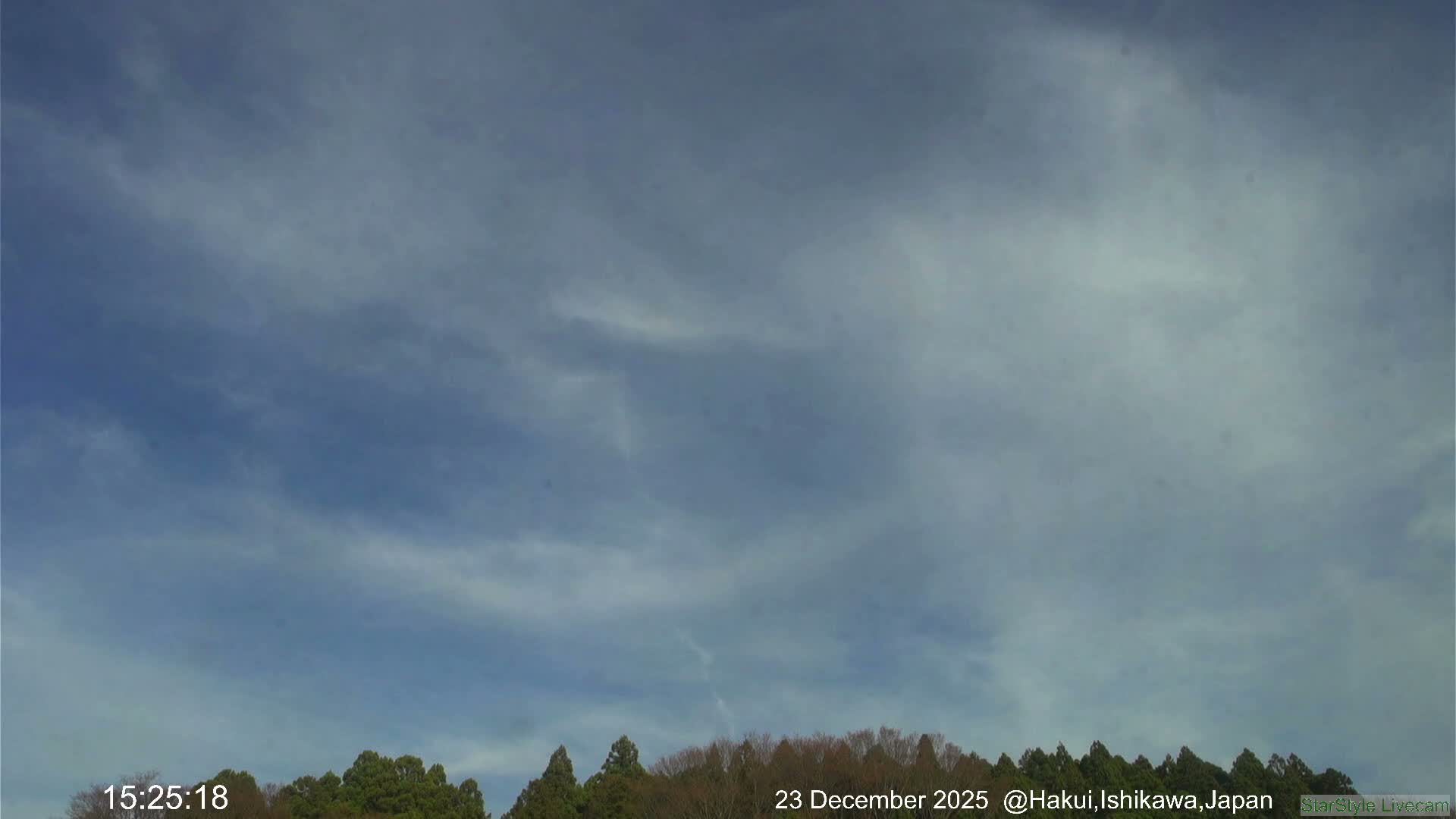 Under a partially cloudy sky with patches of blue, a dense line of trees forms the horizon.