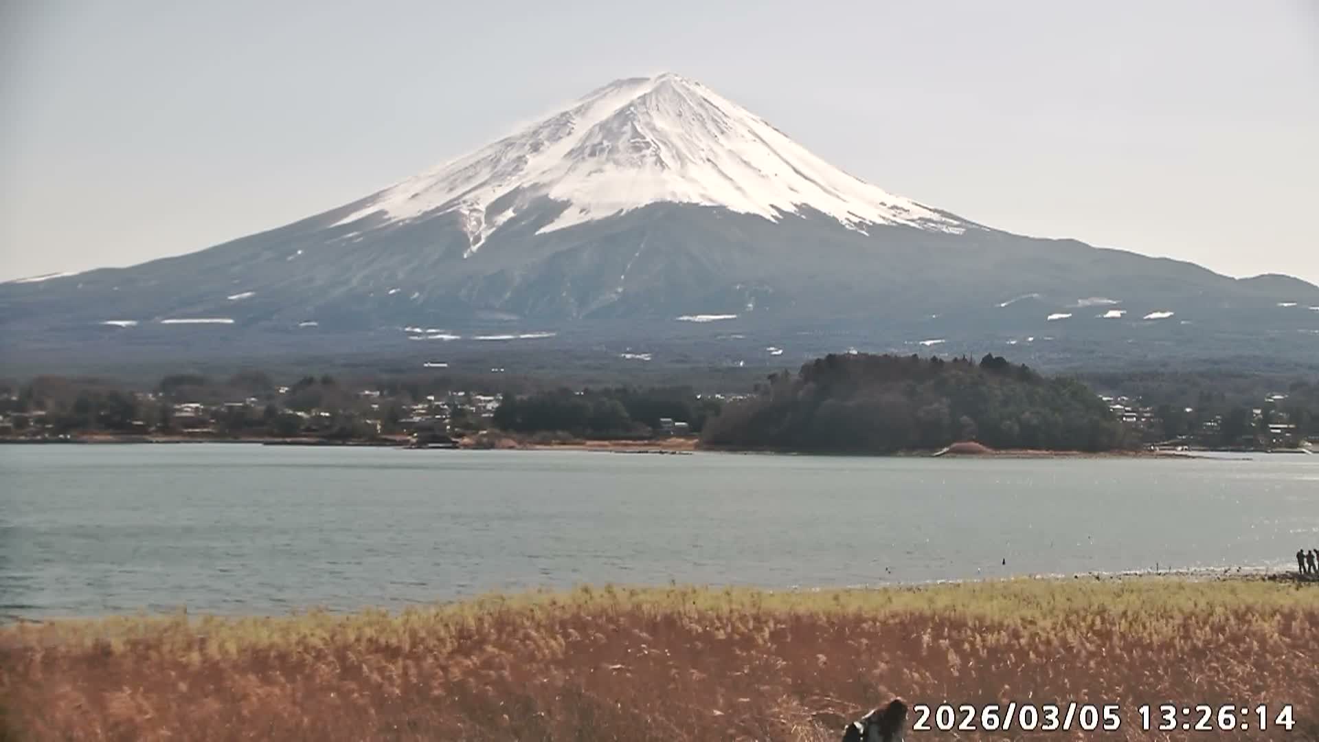 Fujikawaguchiko, Mount Fuji & Lake Kawaguchiko View from Oishi Park ( 大石公園からの富士河口湖、河口湖、富士山の眺め ) Live Cam  - Oishi, Fujikawaguchiko, Minamitsuru, Yamanashi, Tokai, Chubu, Japan