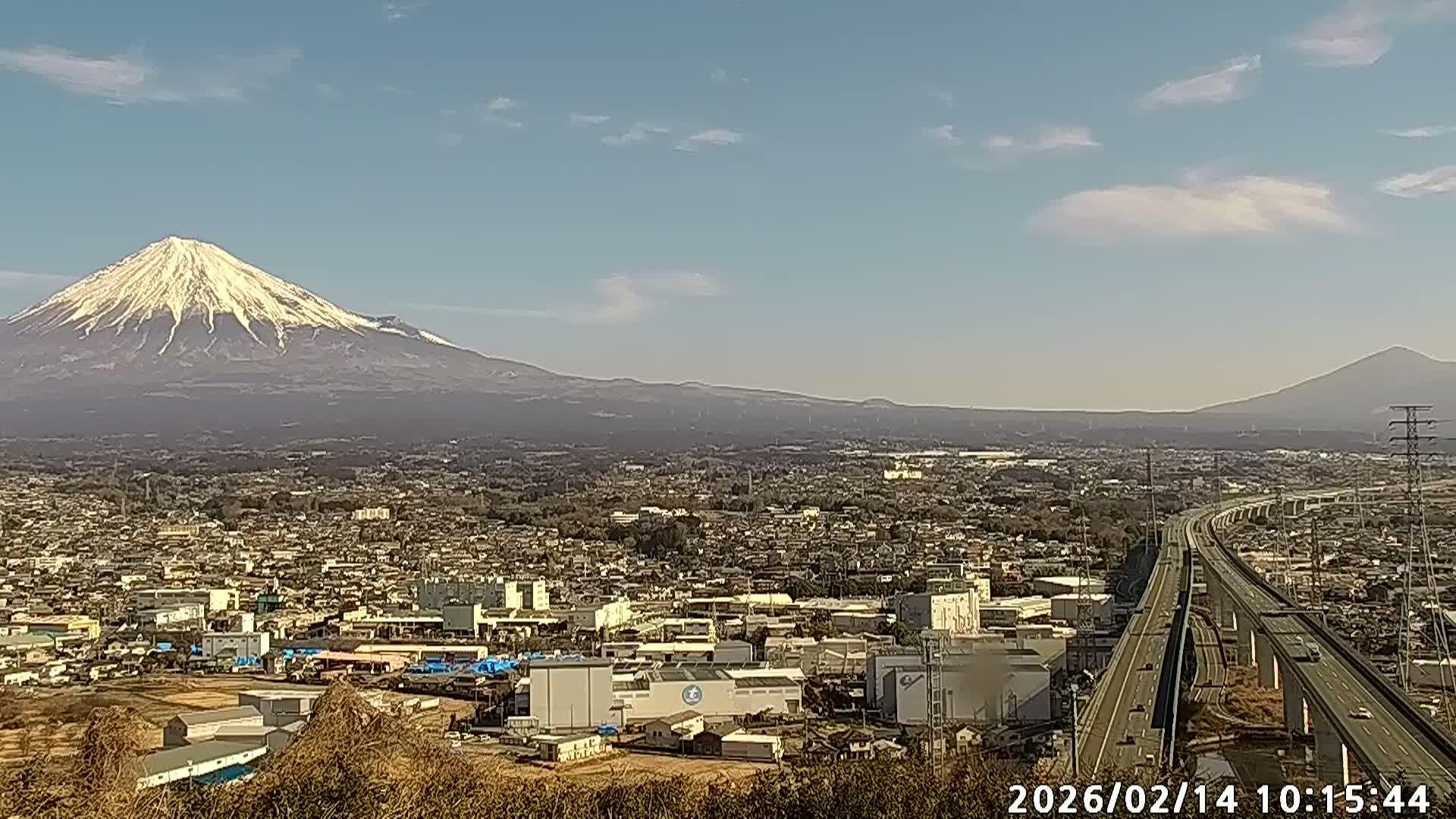 Fujinomiya City & Mount Fuji  ( 富士山と富士宮市 ) Skyline Live Cam - Yamamoto, Fujinomiya, Shizuoka, Chūbu (Tōkai),  Honshu, Japan