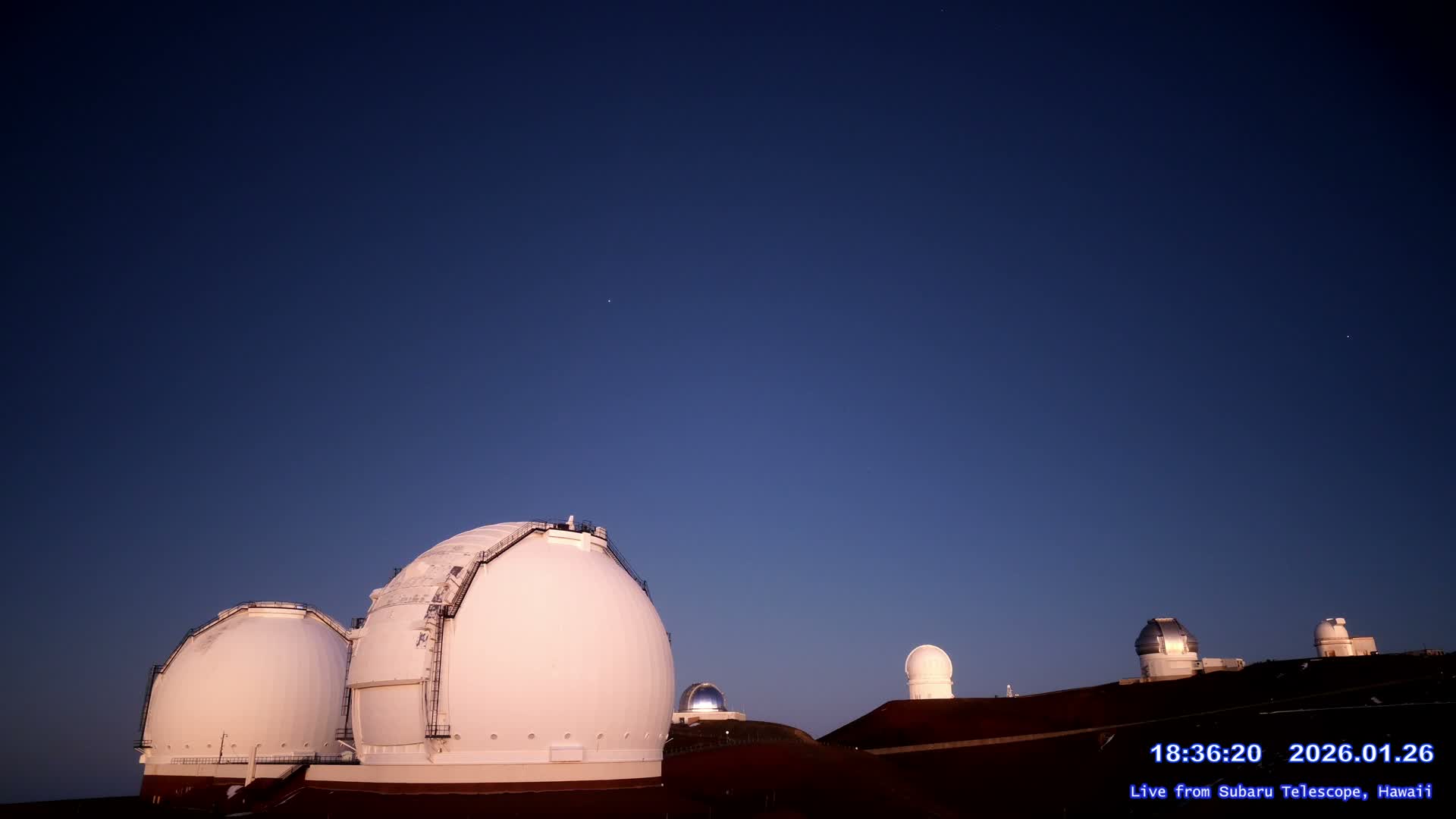 Hawaii , Mauna Kea Volcano & Observatories Center ( Subaru Telescope of  National Astronomical Observatory of Japan)  towards East Live Cam - Mauna Kea Access Road, Hilo,  Big Island, Hawaii, USA