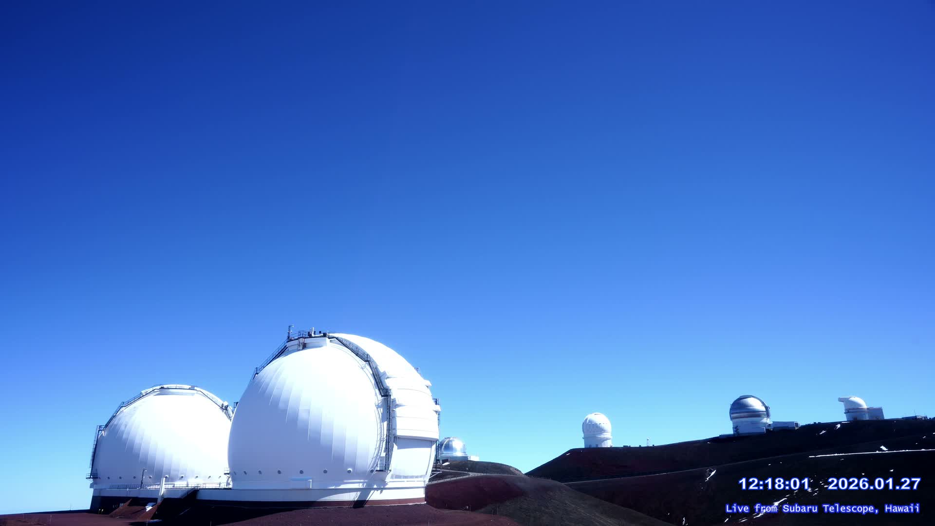 Hawaii , Mauna Kea Volcano & Observatories Center ( Subaru Telescope of  National Astronomical Observatory of Japan)  towards East Live Cam - Mauna Kea Access Road, Hilo,  Big Island, Hawaii, USA