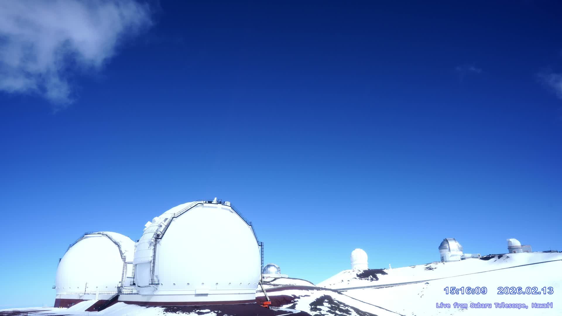 Hawaii , Mauna Kea Volcano & Observatories Center ( Subaru Telescope of  National Astronomical Observatory of Japan)  towards East Live Cam - Mauna Kea Access Road, Hilo,  Big Island, Hawaii, USA
