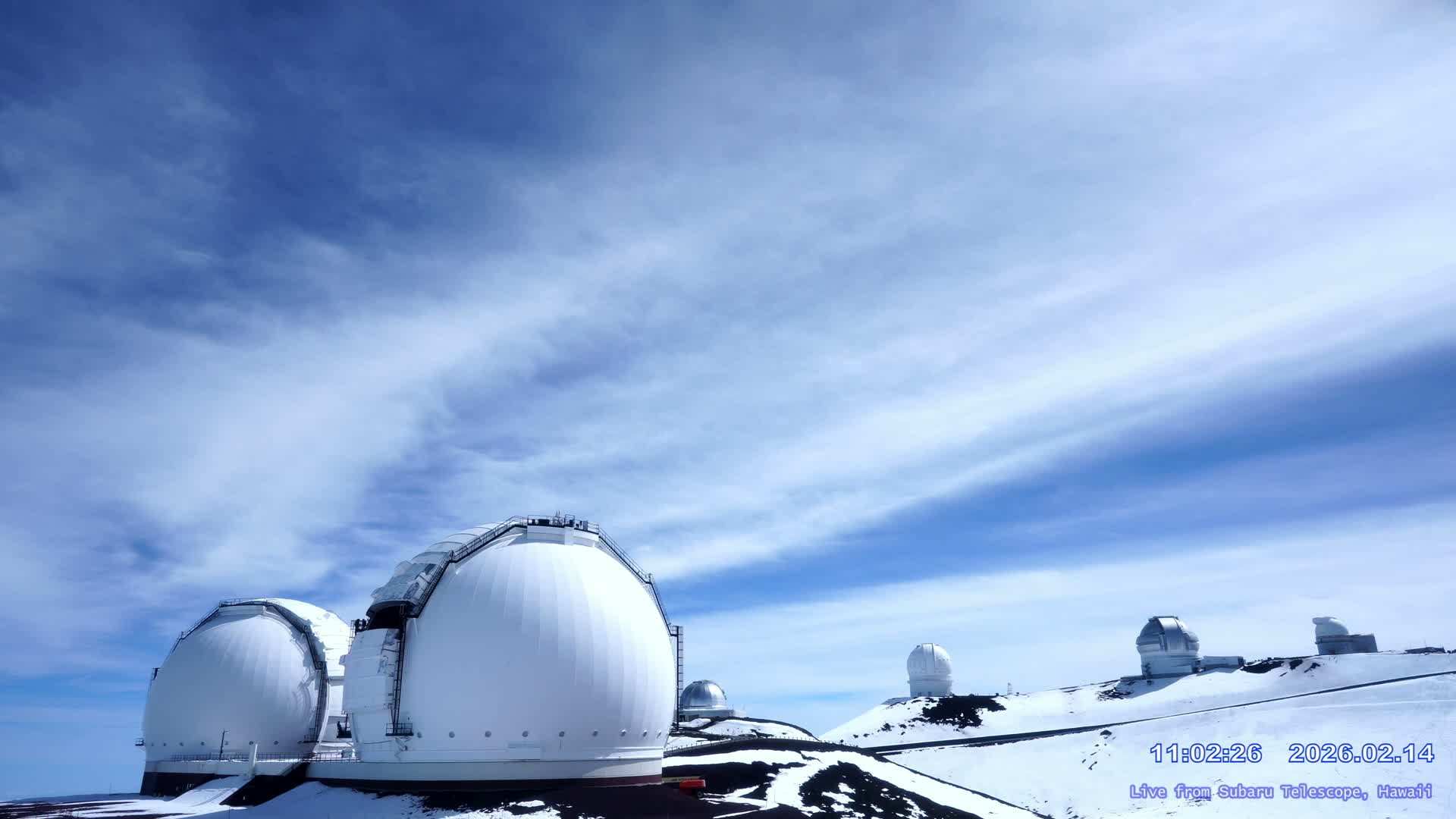 Hawaii , Mauna Kea Volcano & Observatories Center ( Subaru Telescope of  National Astronomical Observatory of Japan)  towards East Live Cam - Mauna Kea Access Road, Hilo,  Big Island, Hawaii, USA