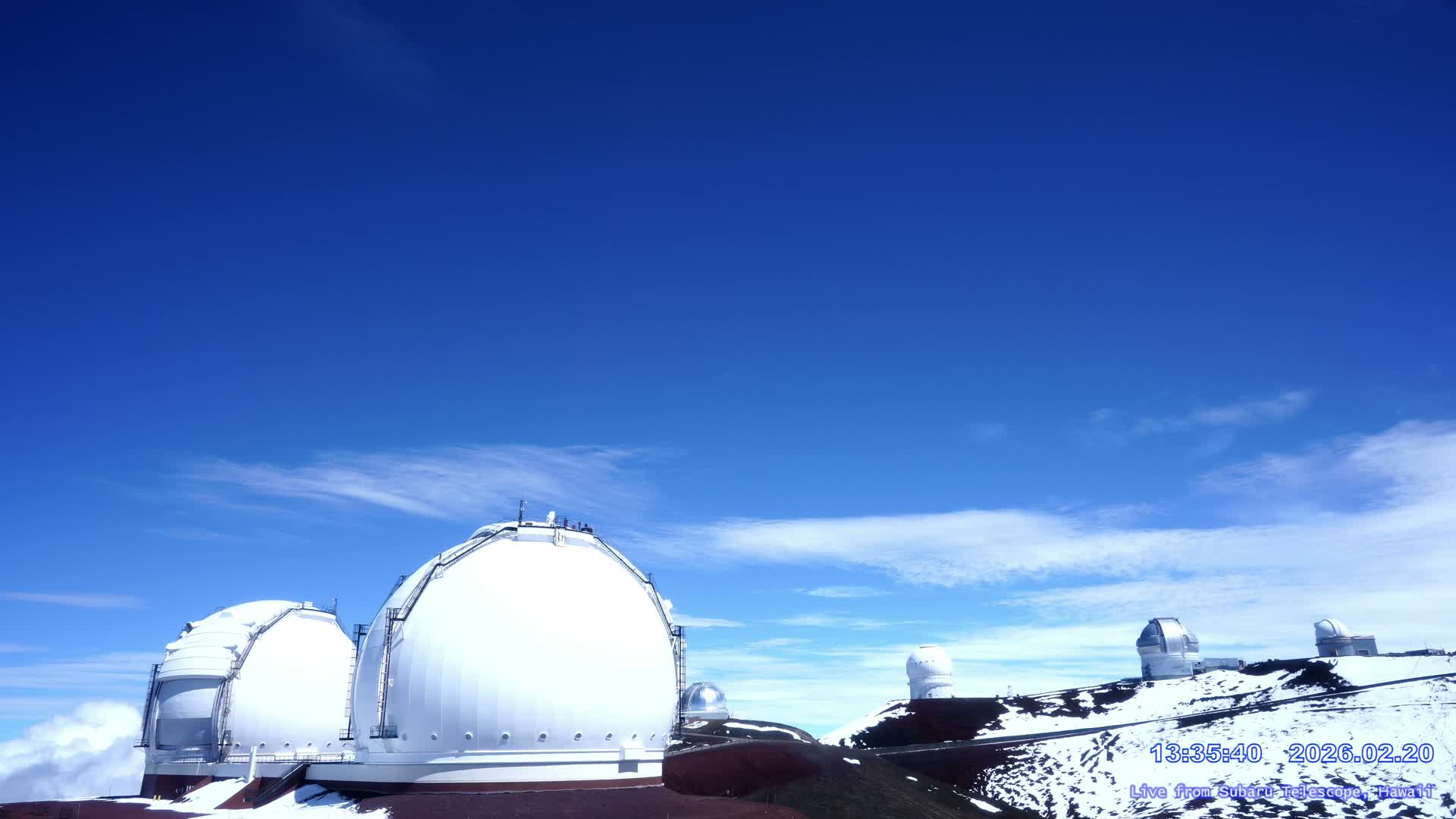 Hawaii , Mauna Kea Volcano & Observatories Center ( Subaru Telescope of  National Astronomical Observatory of Japan)  towards East Live Cam - Mauna Kea Access Road, Hilo,  Big Island, Hawaii, USA