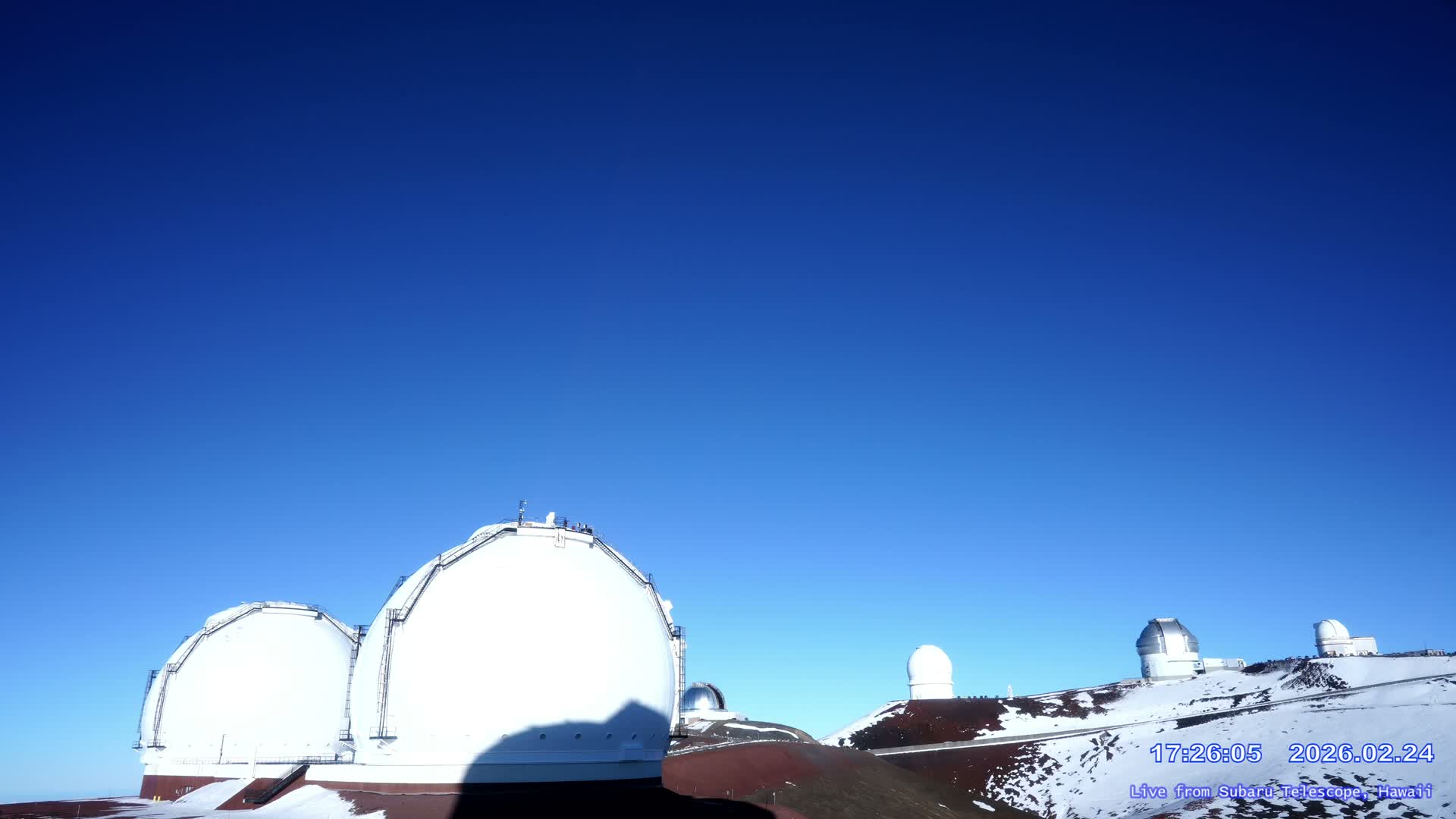 Hawaii , Mauna Kea Volcano & Observatories Center ( Subaru Telescope of  National Astronomical Observatory of Japan)  towards East Live Cam - Mauna Kea Access Road, Hilo,  Big Island, Hawaii, USA