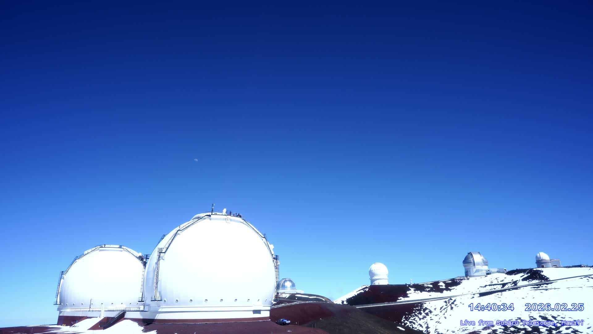 Hawaii , Mauna Kea Volcano & Observatories Center ( Subaru Telescope of  National Astronomical Observatory of Japan)  towards East Live Cam - Mauna Kea Access Road, Hilo,  Big Island, Hawaii, USA