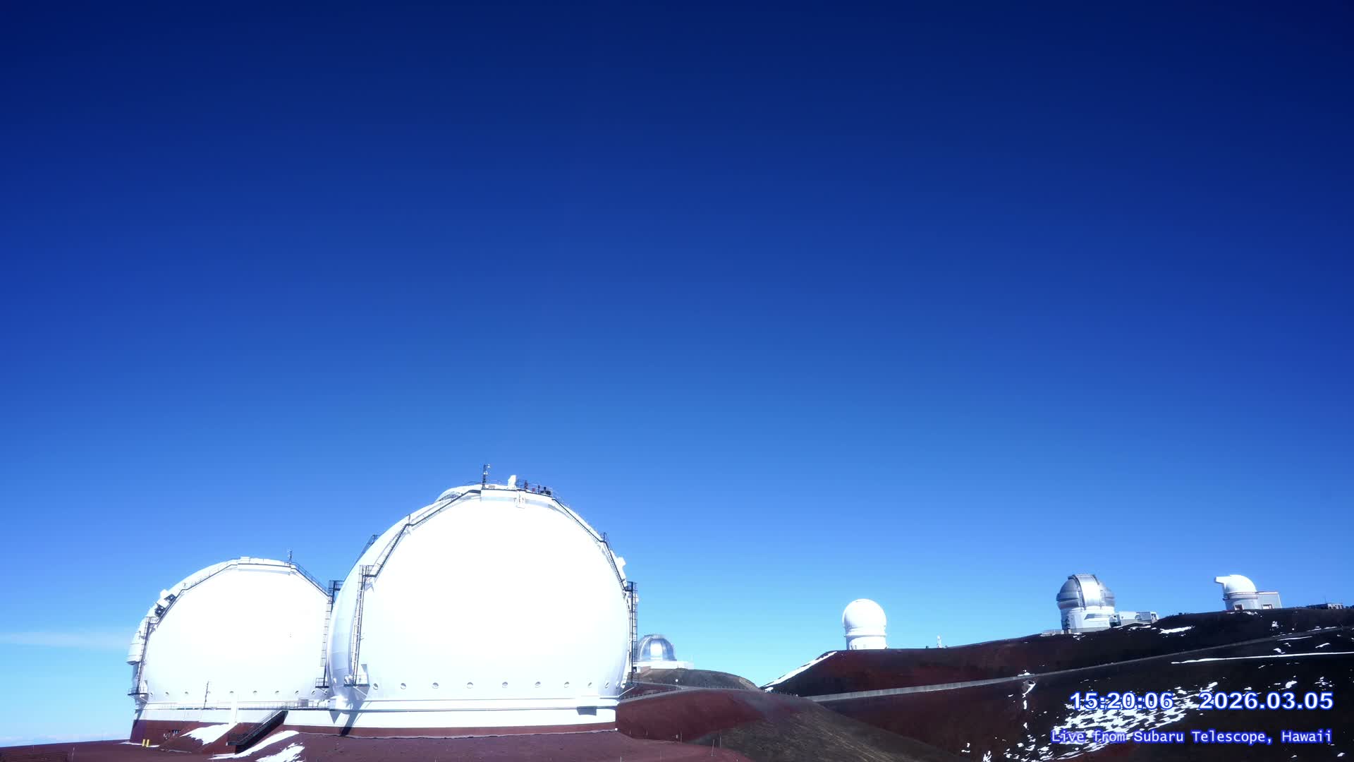 Hawaii , Mauna Kea Volcano & Observatories Center ( Subaru Telescope of  National Astronomical Observatory of Japan)  towards East Live Cam - Mauna Kea Access Road, Hilo,  Big Island, Hawaii, USA
