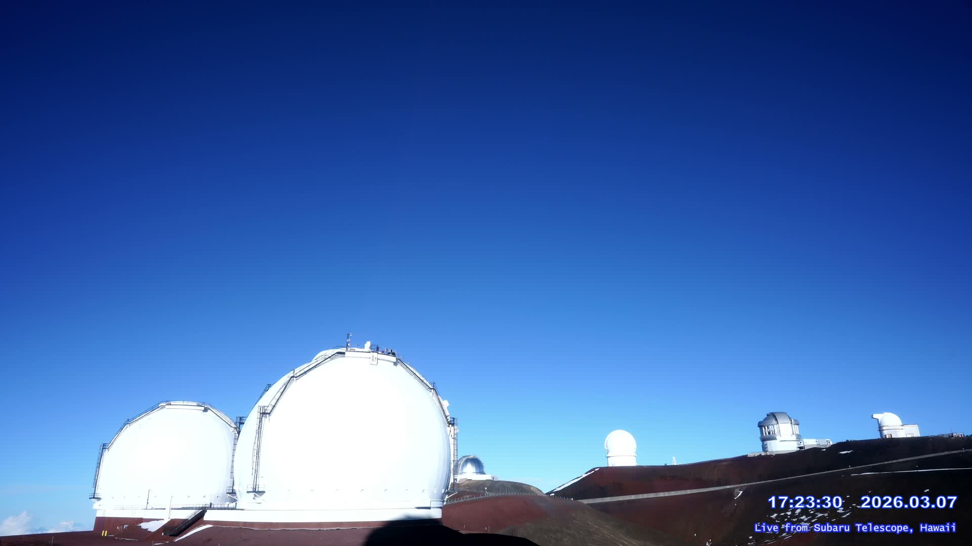 Hawaii , Mauna Kea Volcano & Observatories Center ( Subaru Telescope of  National Astronomical Observatory of Japan)  towards East Live Cam - Mauna Kea Access Road, Hilo,  Big Island, Hawaii, USA