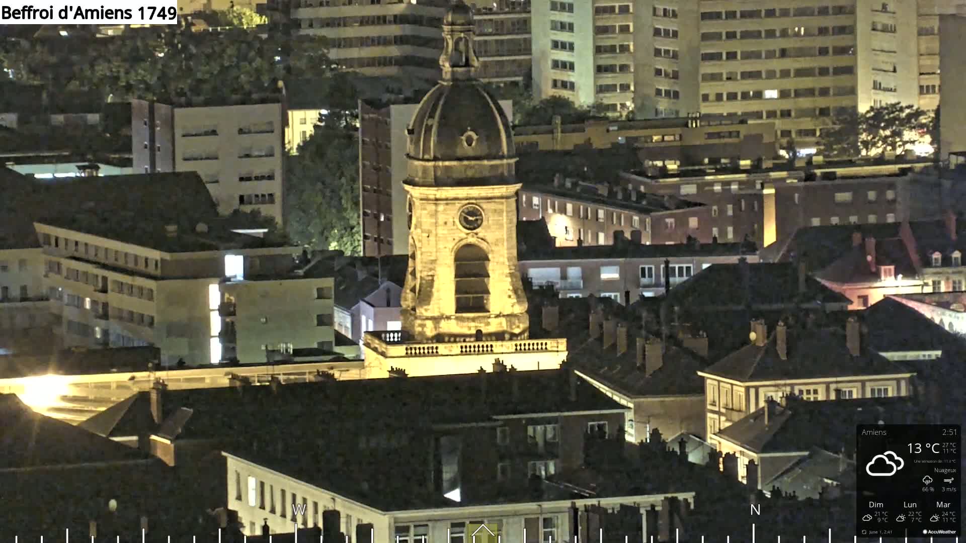 Amiens City Panaromic Skyline PTZ Live Cam - Amiens, Somme, Hauts-de-France, France