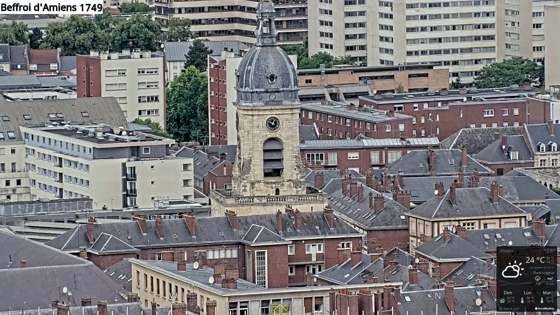 Amiens City Panaromic Skyline PTZ Live Cam - Amiens, Somme, Hauts-de-France, France