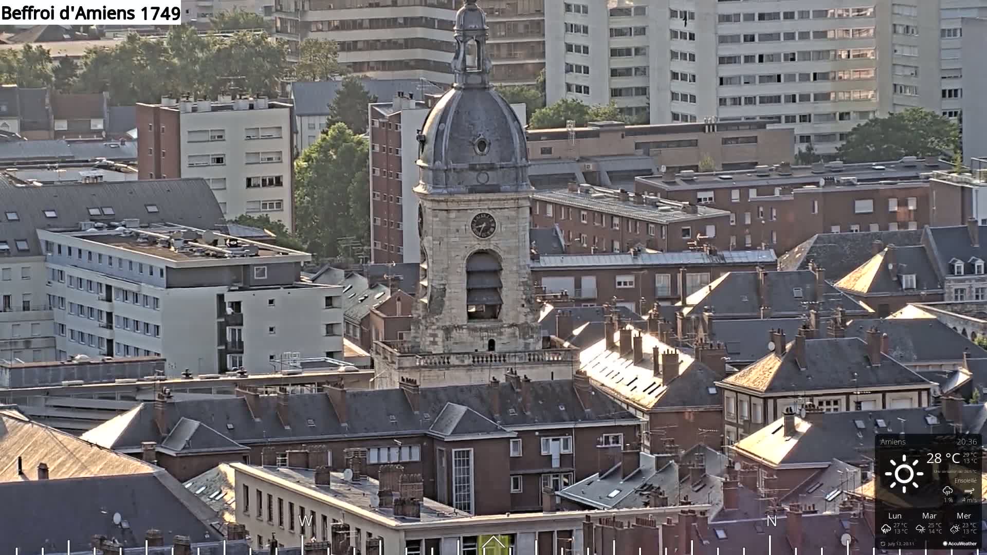 Amiens City Panaromic Skyline PTZ Live Cam - Amiens, Somme, Hauts-de-France, France