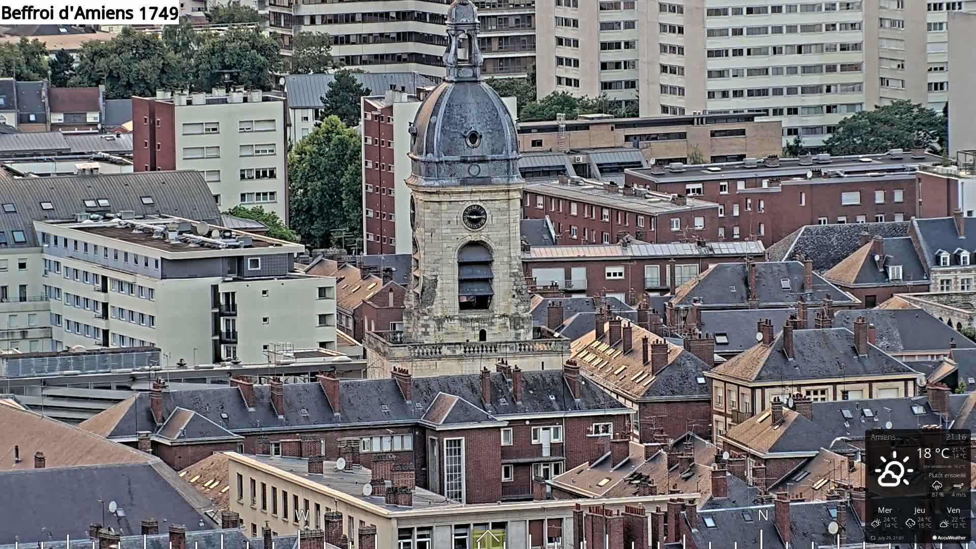 Amiens City Panaromic Skyline PTZ Live Cam - Amiens, Somme, Hauts-de-France, France