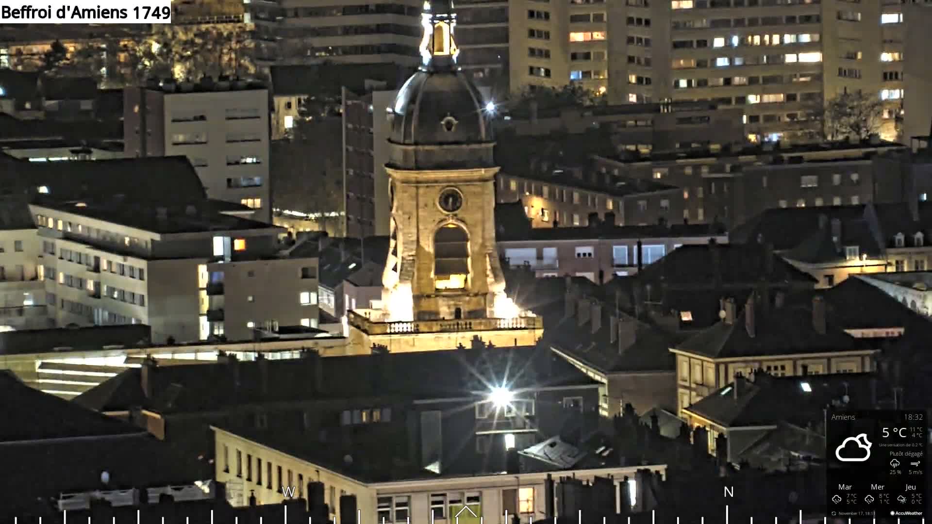 Amiens City Panaromic Skyline PTZ Live Cam - Amiens, Somme, Hauts-de-France, France