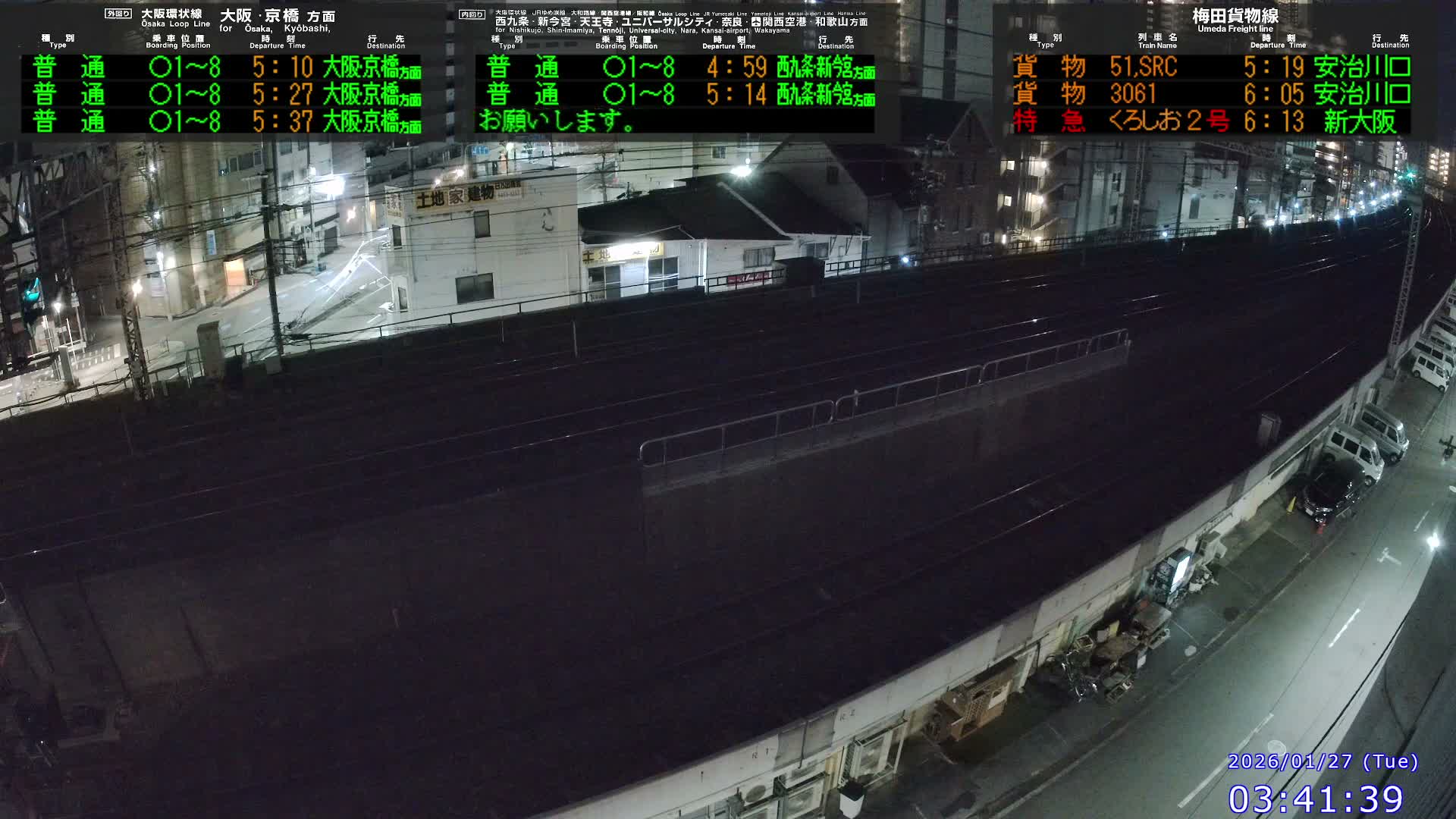 Osaka,  Fukushima, Osaka Loop Line JR Fukushima Station Railway & Amidaike-Suji Street ( 大阪、福島、大阪環状線 JR福島駅 鉄道＆阿弥陀池筋 ) Live Cam - 8 Chome, Fukushima, Fukushima Ward, Osaka, Kansai, Honshu, Japan 