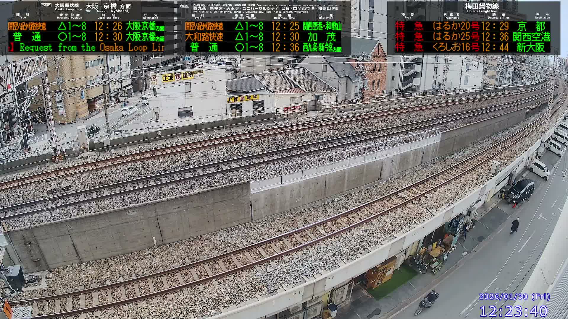 Osaka,  Fukushima, Osaka Loop Line JR Fukushima Station Railway & Amidaike-Suji Street ( 大阪、福島、大阪環状線 JR福島駅 鉄道＆阿弥陀池筋 ) Live Cam - 8 Chome, Fukushima, Fukushima Ward, Osaka, Kansai, Honshu, Japan 