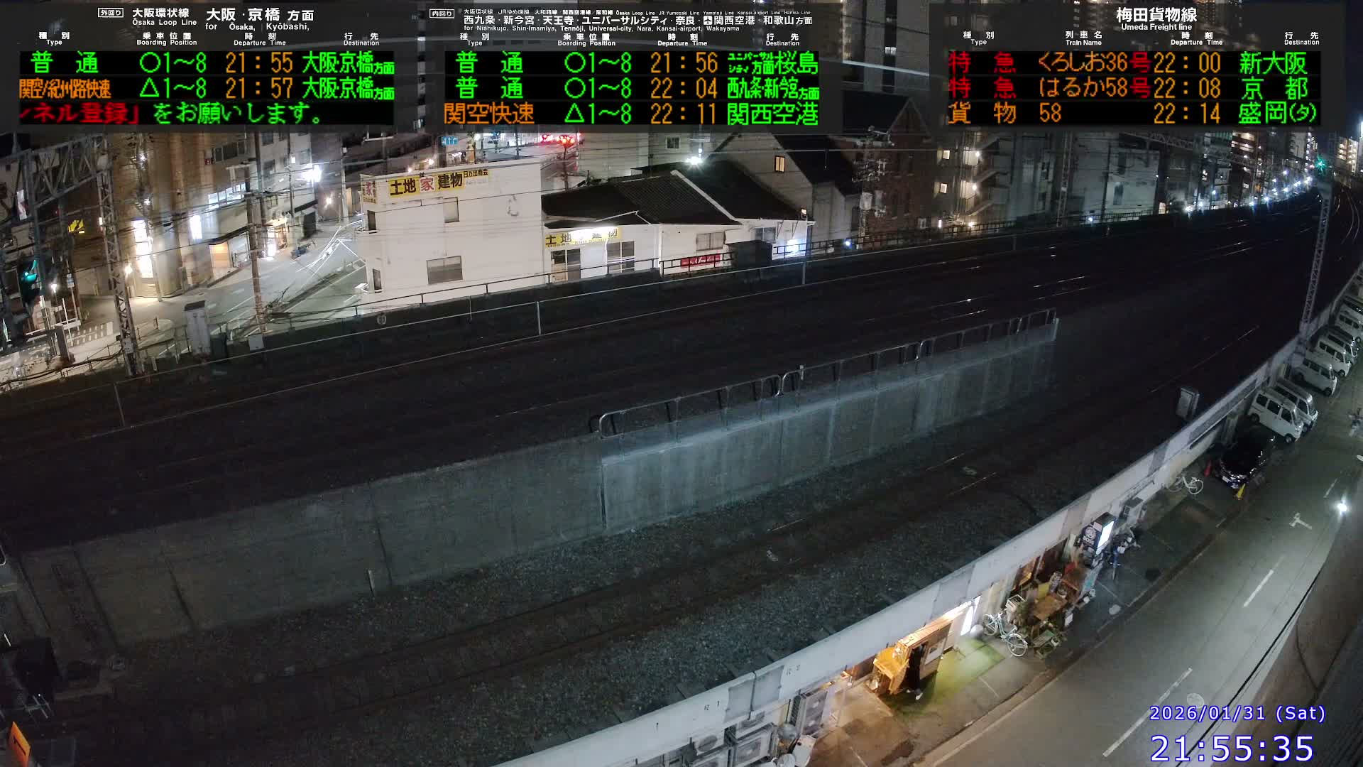Osaka,  Fukushima, Osaka Loop Line JR Fukushima Station Railway & Amidaike-Suji Street ( 大阪、福島、大阪環状線 JR福島駅 鉄道＆阿弥陀池筋 ) Live Cam - 8 Chome, Fukushima, Fukushima Ward, Osaka, Kansai, Honshu, Japan 
