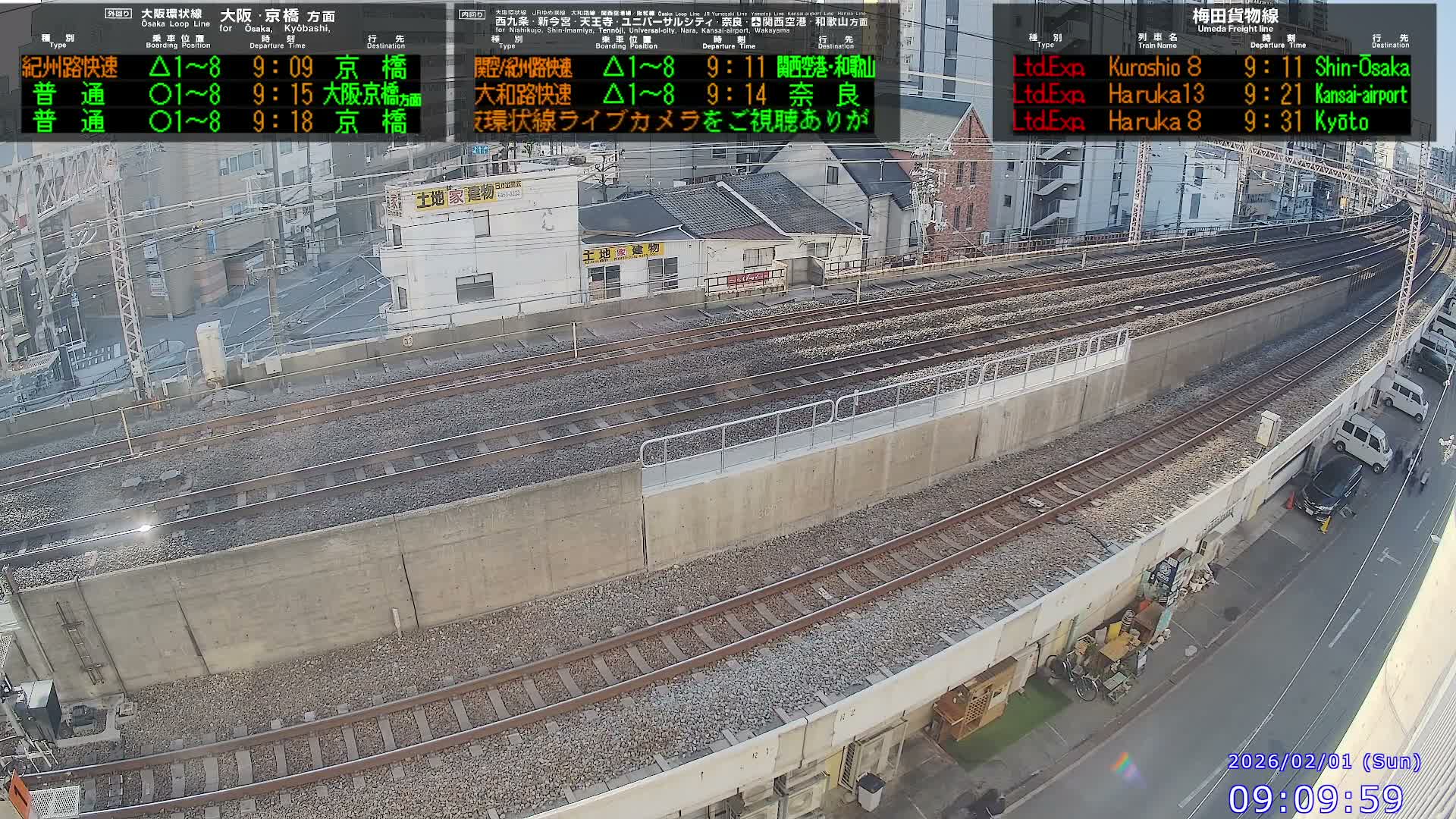 Osaka,  Fukushima, Osaka Loop Line JR Fukushima Station Railway & Amidaike-Suji Street ( 大阪、福島、大阪環状線 JR福島駅 鉄道＆阿弥陀池筋 ) Live Cam - 8 Chome, Fukushima, Fukushima Ward, Osaka, Kansai, Honshu, Japan 