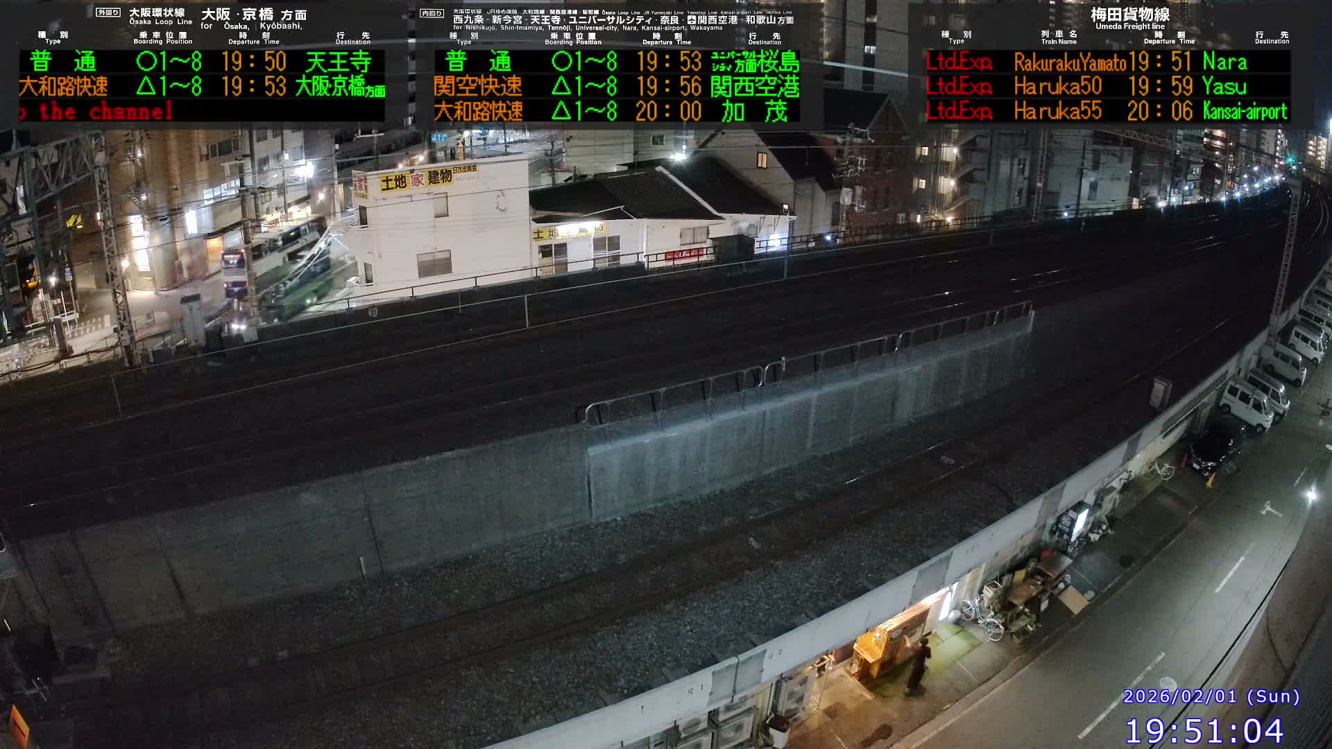 Osaka,  Fukushima, Osaka Loop Line JR Fukushima Station Railway & Amidaike-Suji Street ( 大阪、福島、大阪環状線 JR福島駅 鉄道＆阿弥陀池筋 ) Live Cam - 8 Chome, Fukushima, Fukushima Ward, Osaka, Kansai, Honshu, Japan 