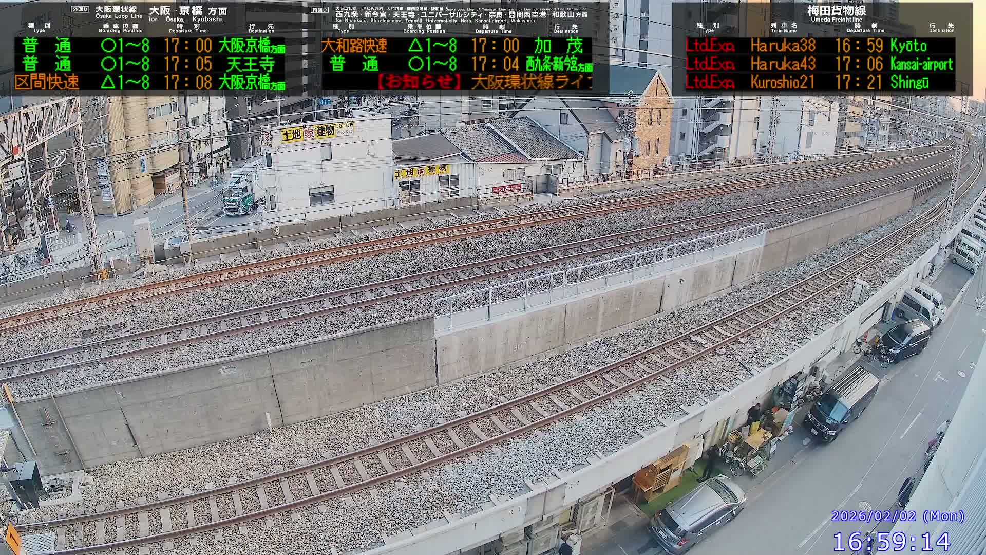 Osaka,  Fukushima, Osaka Loop Line JR Fukushima Station Railway & Amidaike-Suji Street ( 大阪、福島、大阪環状線 JR福島駅 鉄道＆阿弥陀池筋 ) Live Cam - 8 Chome, Fukushima, Fukushima Ward, Osaka, Kansai, Honshu, Japan 