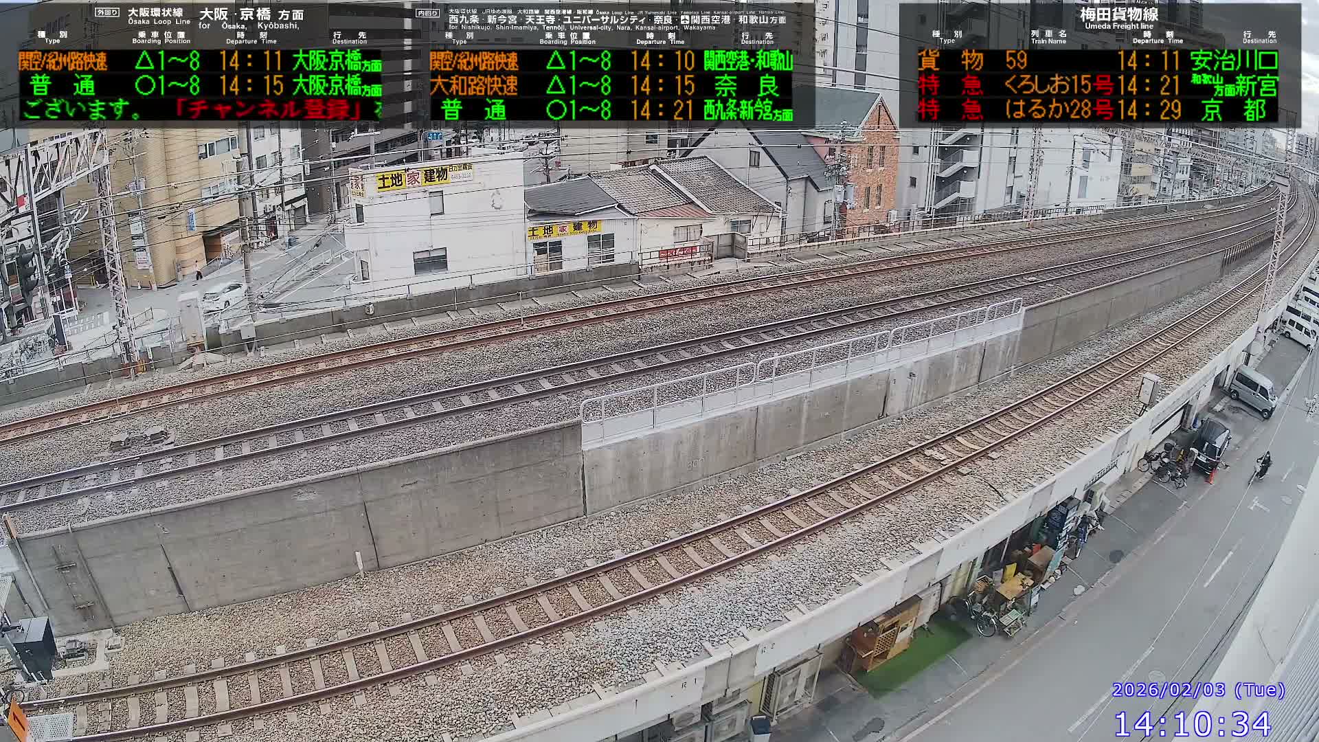 Osaka,  Fukushima, Osaka Loop Line JR Fukushima Station Railway & Amidaike-Suji Street ( 大阪、福島、大阪環状線 JR福島駅 鉄道＆阿弥陀池筋 ) Live Cam - 8 Chome, Fukushima, Fukushima Ward, Osaka, Kansai, Honshu, Japan 