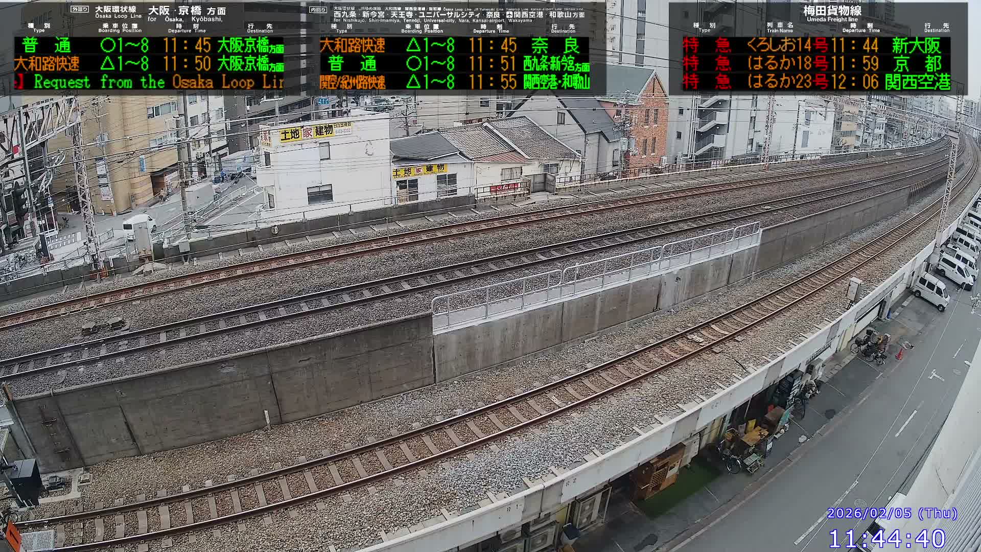 Osaka,  Fukushima, Osaka Loop Line JR Fukushima Station Railway & Amidaike-Suji Street ( 大阪、福島、大阪環状線 JR福島駅 鉄道＆阿弥陀池筋 ) Live Cam - 8 Chome, Fukushima, Fukushima Ward, Osaka, Kansai, Honshu, Japan 