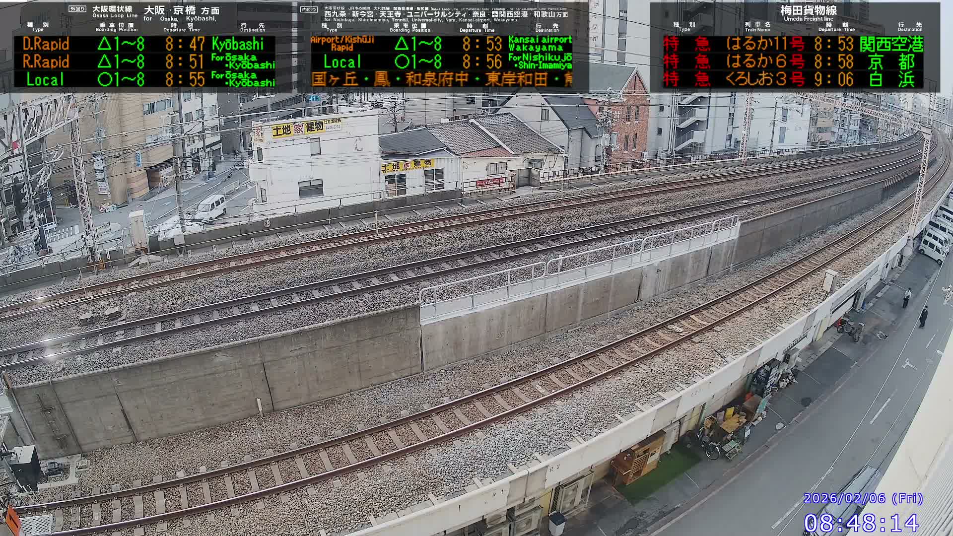 Osaka,  Fukushima, Osaka Loop Line JR Fukushima Station Railway & Amidaike-Suji Street ( 大阪、福島、大阪環状線 JR福島駅 鉄道＆阿弥陀池筋 ) Live Cam - 8 Chome, Fukushima, Fukushima Ward, Osaka, Kansai, Honshu, Japan 