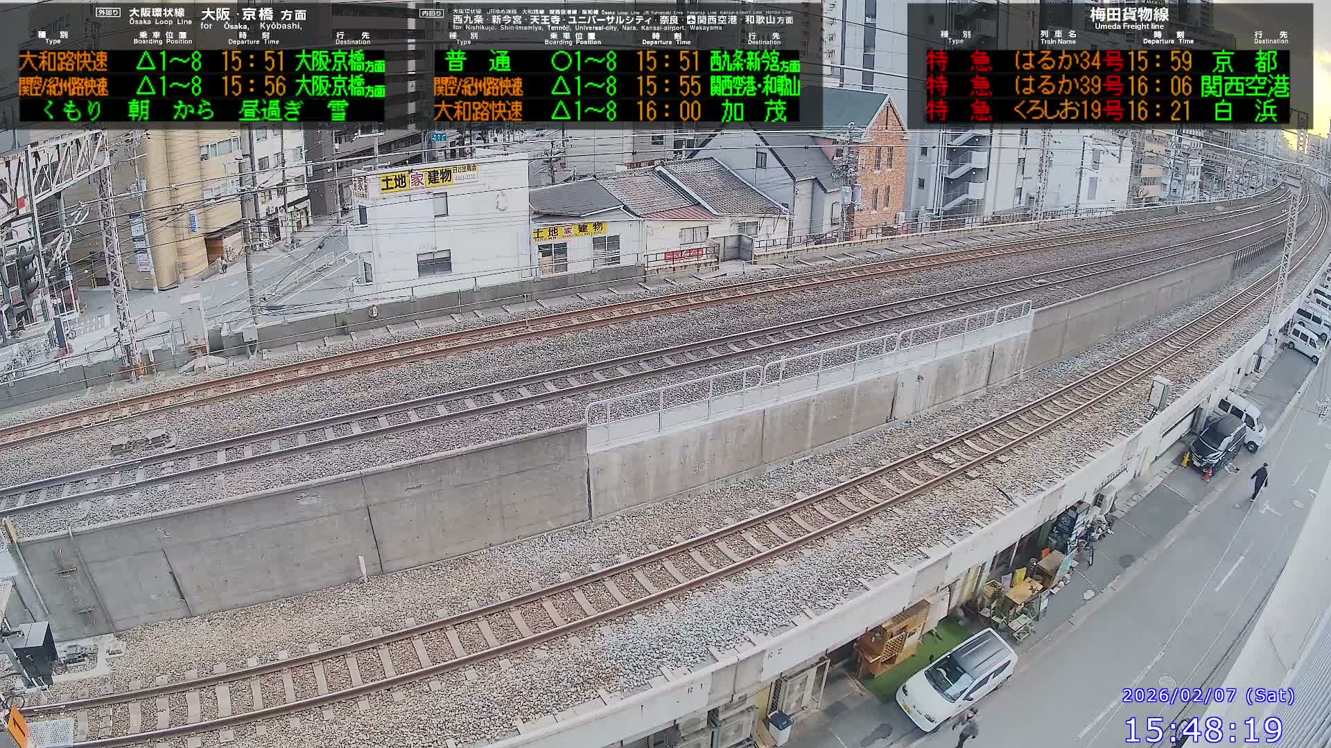 Osaka,  Fukushima, Osaka Loop Line JR Fukushima Station Railway & Amidaike-Suji Street ( 大阪、福島、大阪環状線 JR福島駅 鉄道＆阿弥陀池筋 ) Live Cam - 8 Chome, Fukushima, Fukushima Ward, Osaka, Kansai, Honshu, Japan 