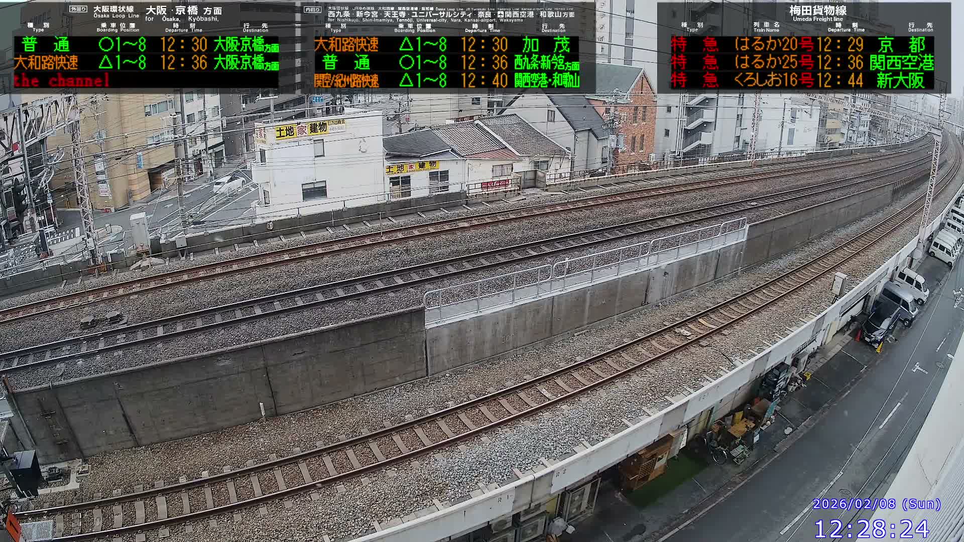 Osaka,  Fukushima, Osaka Loop Line JR Fukushima Station Railway & Amidaike-Suji Street ( 大阪、福島、大阪環状線 JR福島駅 鉄道＆阿弥陀池筋 ) Live Cam - 8 Chome, Fukushima, Fukushima Ward, Osaka, Kansai, Honshu, Japan 