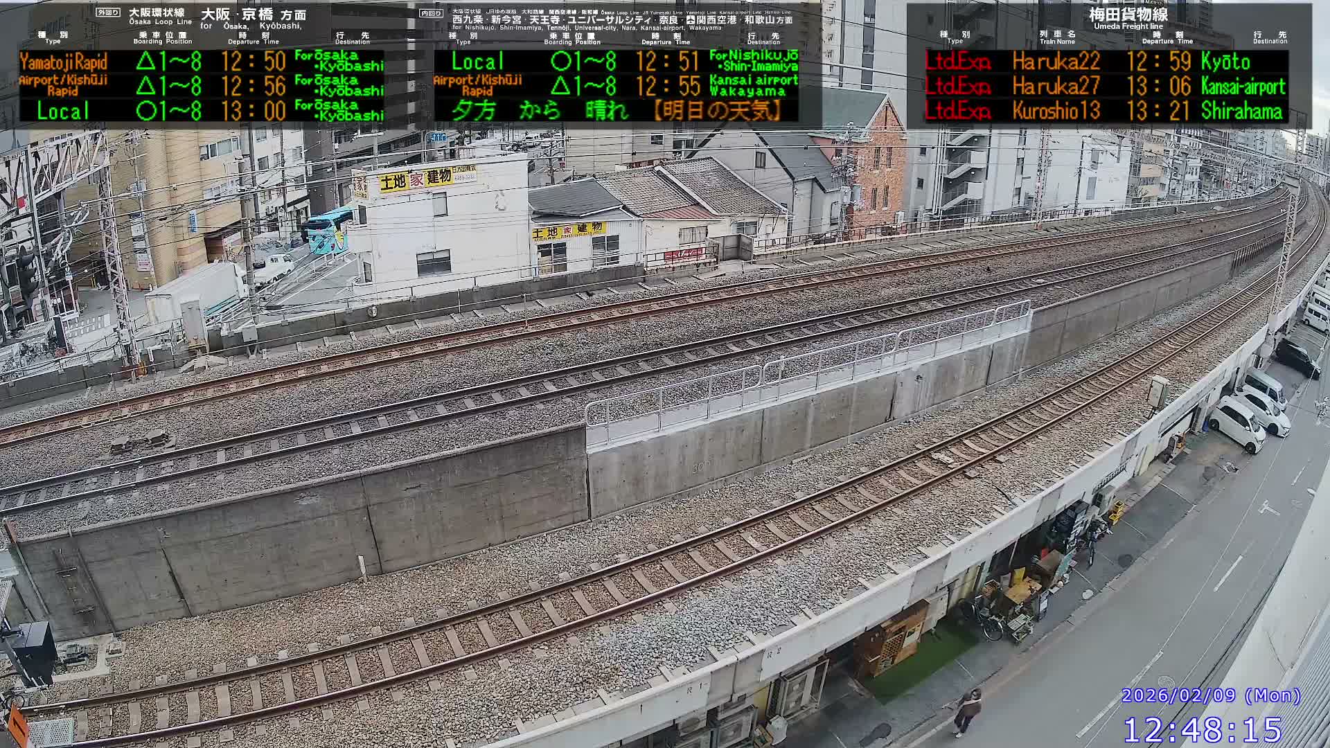 Osaka,  Fukushima, Osaka Loop Line JR Fukushima Station Railway & Amidaike-Suji Street ( 大阪、福島、大阪環状線 JR福島駅 鉄道＆阿弥陀池筋 ) Live Cam - 8 Chome, Fukushima, Fukushima Ward, Osaka, Kansai, Honshu, Japan 