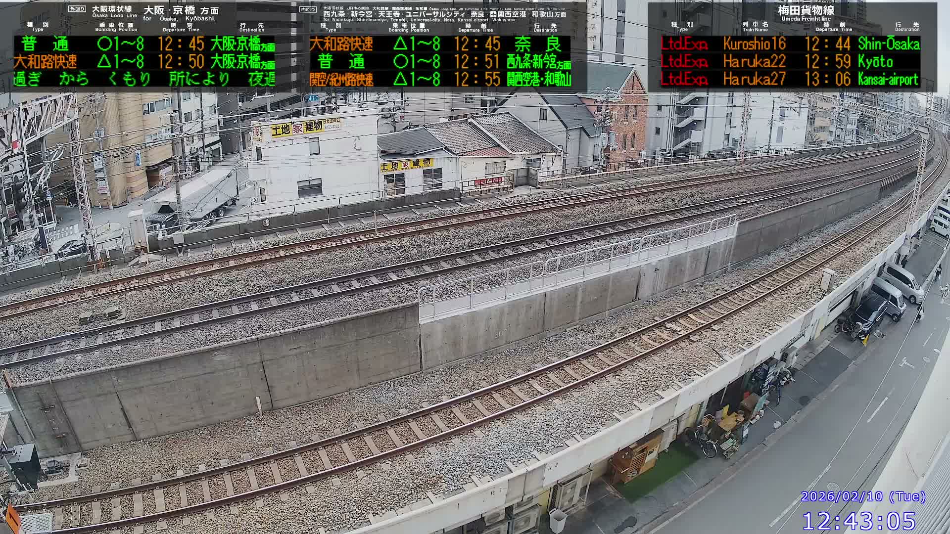 Osaka,  Fukushima, Osaka Loop Line JR Fukushima Station Railway & Amidaike-Suji Street ( 大阪、福島、大阪環状線 JR福島駅 鉄道＆阿弥陀池筋 ) Live Cam - 8 Chome, Fukushima, Fukushima Ward, Osaka, Kansai, Honshu, Japan 