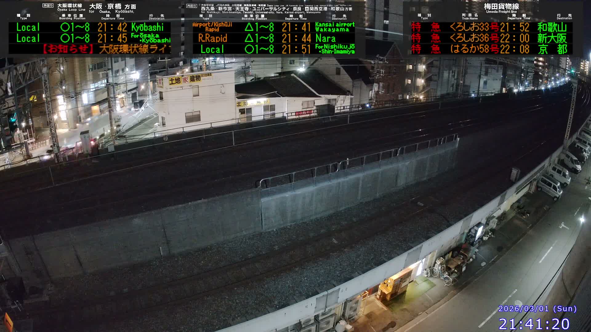 Osaka,  Fukushima, Osaka Loop Line JR Fukushima Station Railway & Amidaike-Suji Street ( 大阪、福島、大阪環状線 JR福島駅 鉄道＆阿弥陀池筋 ) Live Cam - 8 Chome, Fukushima, Fukushima Ward, Osaka, Kansai, Honshu, Japan 