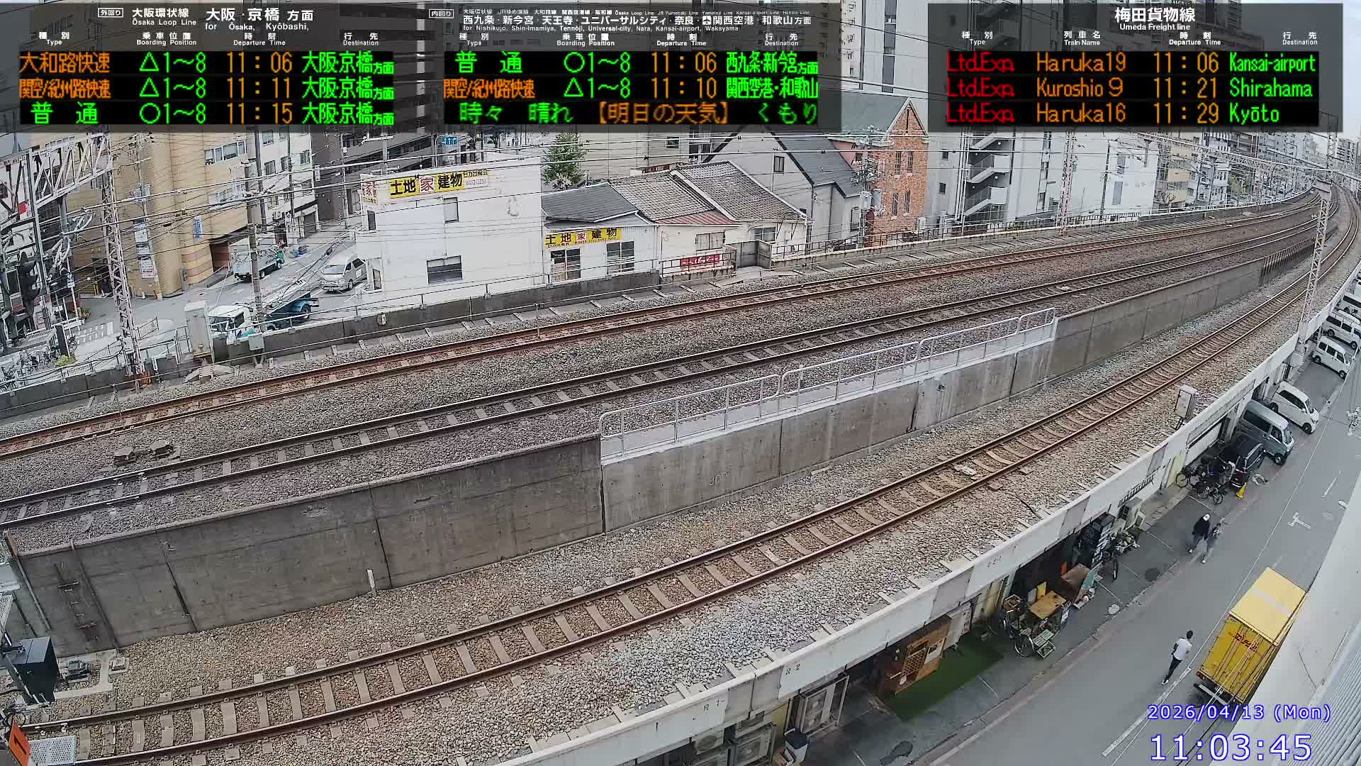 Osaka,  Fukushima, Osaka Loop Line JR Fukushima Station Railway & Amidaike-Suji Street ( 大阪、福島、大阪環状線 JR福島駅 鉄道＆阿弥陀池筋 ) Live Cam - 8 Chome, Fukushima, Fukushima Ward, Osaka, Kansai, Honshu, Japan 
