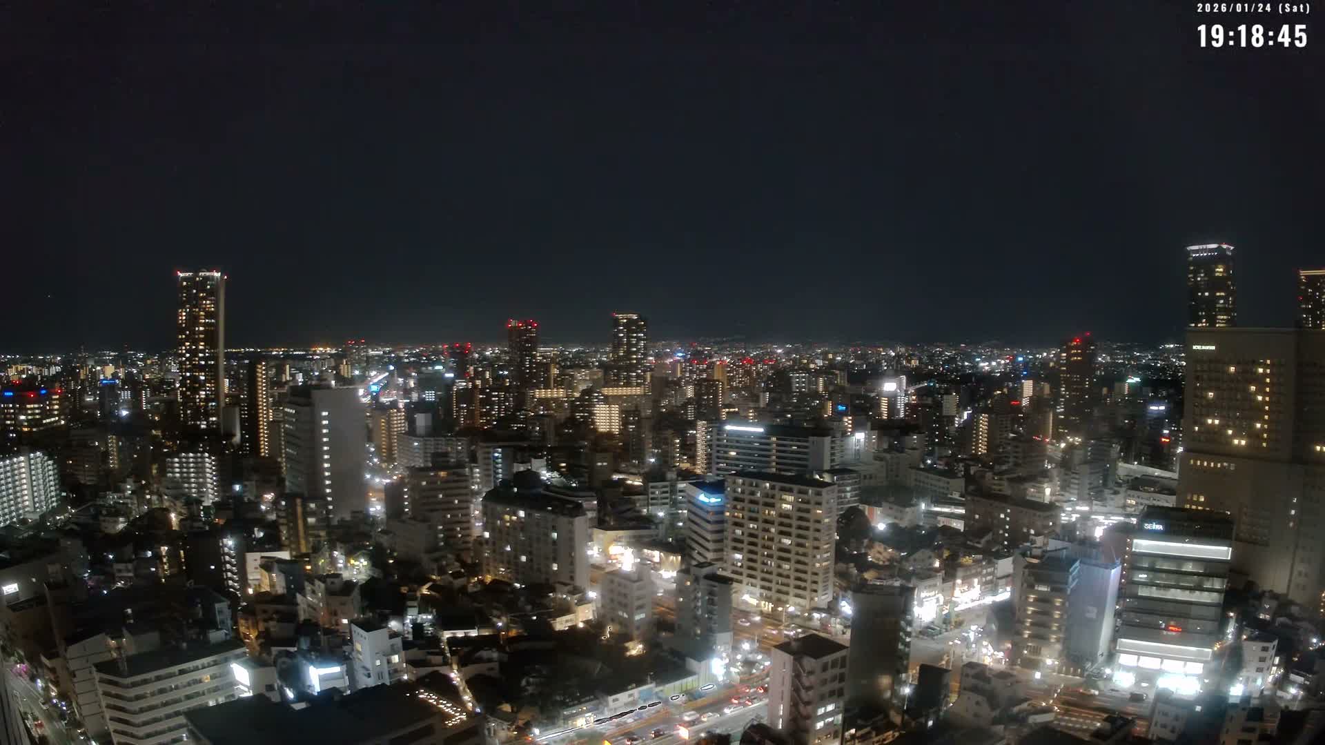 Osaka Downtown Skyline ( 大阪ダウンタウンのスカイライン ) Live Cam - 1 Chome, Fukushima, Fukushima Ward, Osaka, Kansai, Honshu, Japan 