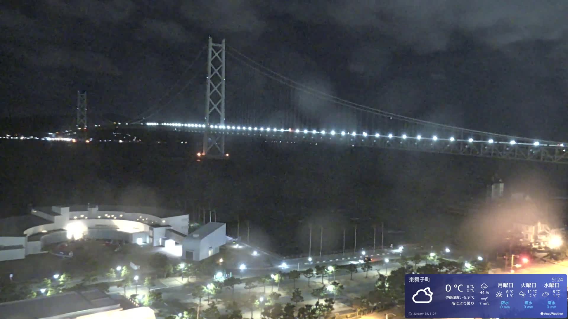 Kobe, Akashi Kaikyo Bridge with Akashi Strait & Seto Inland Sea View ( 神戸、明石海峡と瀬戸内海を望む明石海峡大橋 )Live Cam - 7 Chome, Higashimaikocho, Tarimu-ku, Kobe, Hyogo, Kansai, Japan