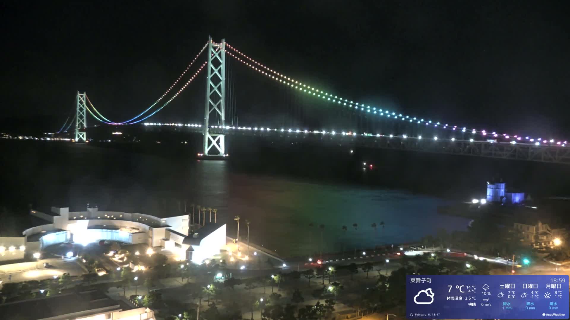 Kobe, Akashi Kaikyo Bridge with Akashi Strait & Seto Inland Sea View ( 神戸、明石海峡と瀬戸内海を望む明石海峡大橋 )Live Cam - 7 Chome, Higashimaikocho, Tarimu-ku, Kobe, Hyogo, Kansai, Japan