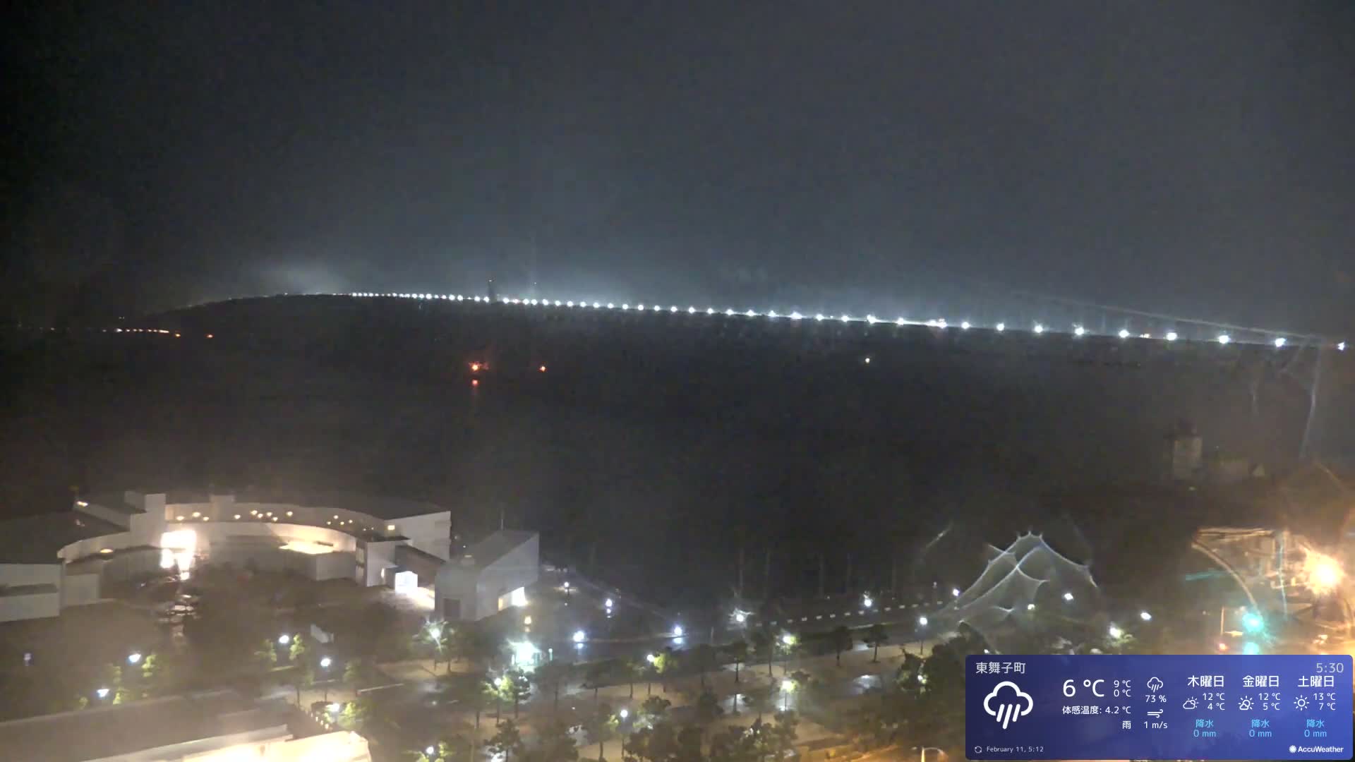 Kobe, Akashi Kaikyo Bridge with Akashi Strait & Seto Inland Sea View ( 神戸、明石海峡と瀬戸内海を望む明石海峡大橋 )Live Cam - 7 Chome, Higashimaikocho, Tarimu-ku, Kobe, Hyogo, Kansai, Japan