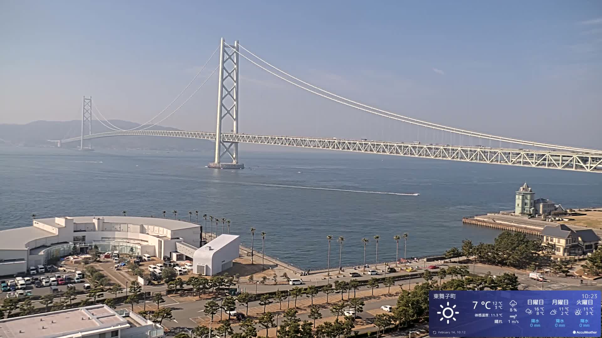 Kobe, Akashi Kaikyo Bridge with Akashi Strait & Seto Inland Sea View ( 神戸、明石海峡と瀬戸内海を望む明石海峡大橋 )Live Cam - 7 Chome, Higashimaikocho, Tarimu-ku, Kobe, Hyogo, Kansai, Japan