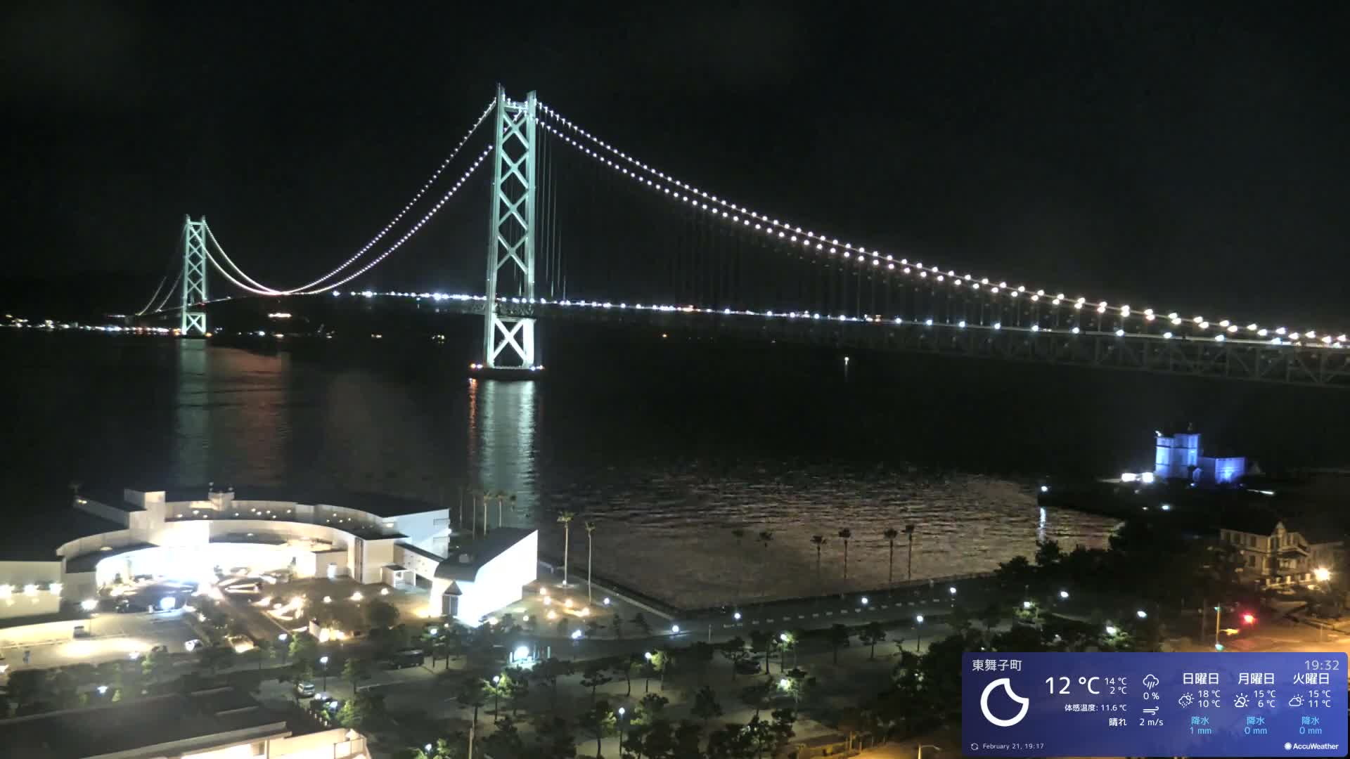 Kobe, Akashi Kaikyo Bridge with Akashi Strait & Seto Inland Sea View ( 神戸、明石海峡と瀬戸内海を望む明石海峡大橋 )Live Cam - 7 Chome, Higashimaikocho, Tarimu-ku, Kobe, Hyogo, Kansai, Japan