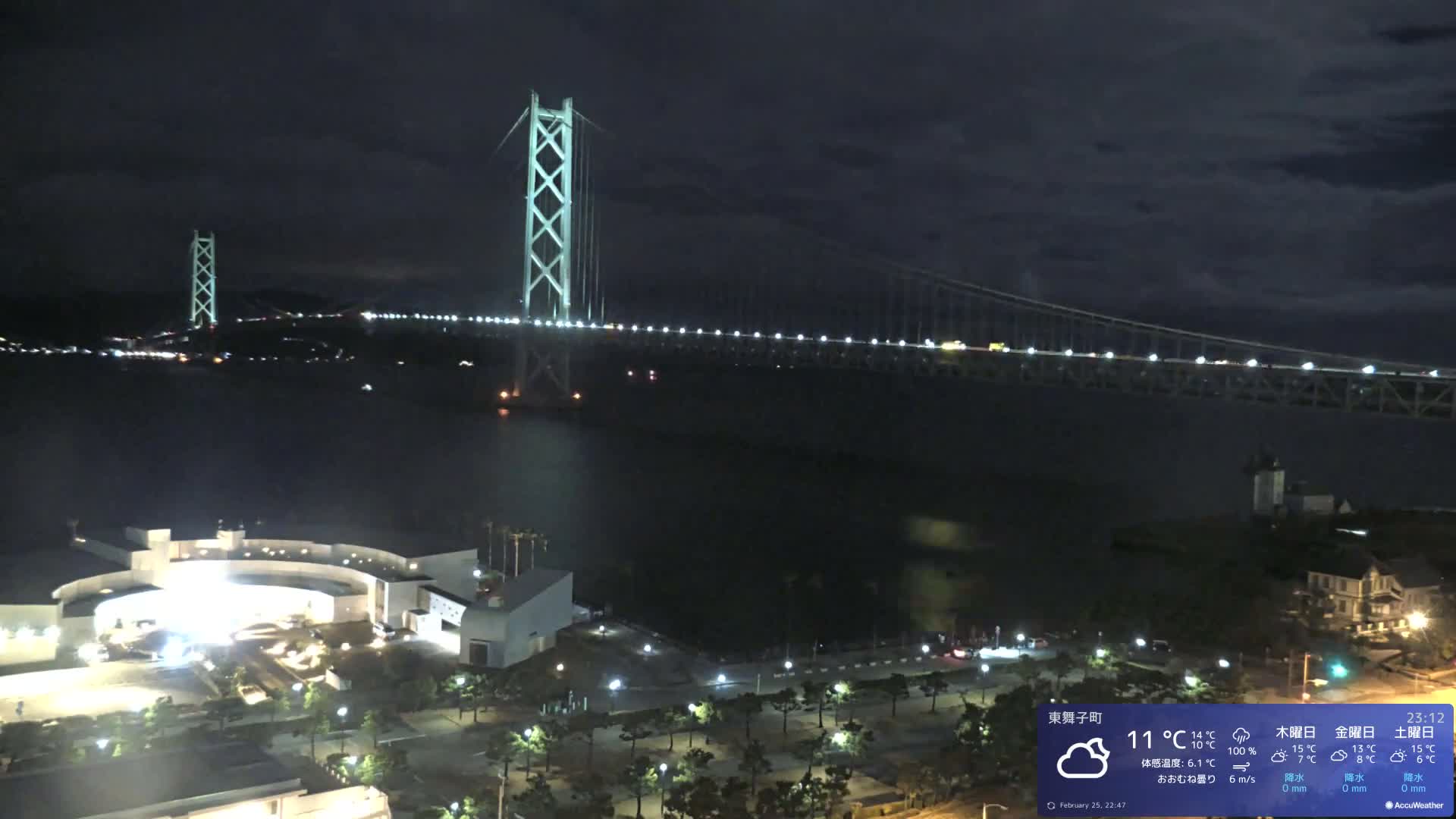 Kobe, Akashi Kaikyo Bridge with Akashi Strait & Seto Inland Sea View ( 神戸、明石海峡と瀬戸内海を望む明石海峡大橋 )Live Cam - 7 Chome, Higashimaikocho, Tarimu-ku, Kobe, Hyogo, Kansai, Japan