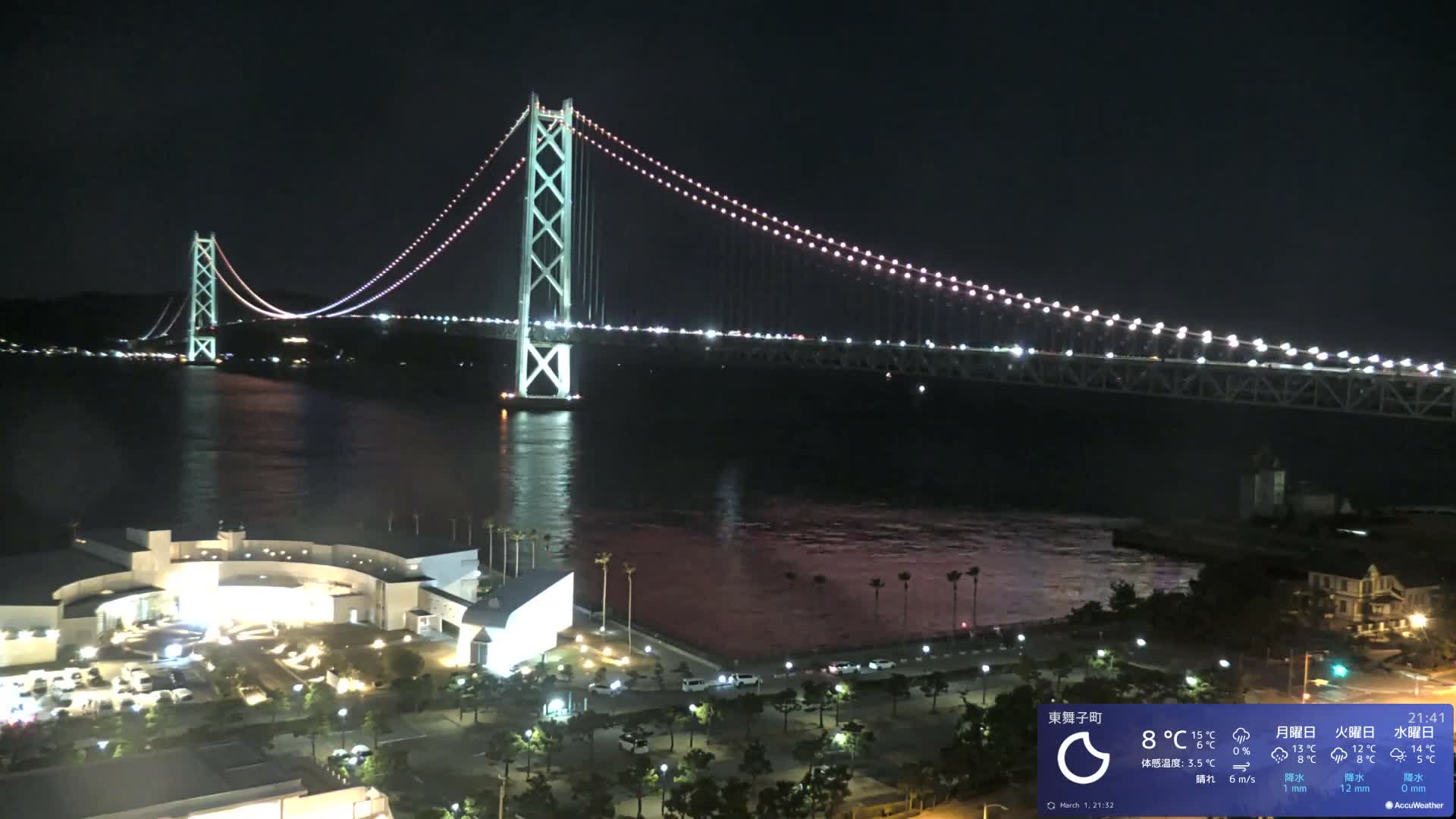 Kobe, Akashi Kaikyo Bridge with Akashi Strait & Seto Inland Sea View ( 神戸、明石海峡と瀬戸内海を望む明石海峡大橋 )Live Cam - 7 Chome, Higashimaikocho, Tarimu-ku, Kobe, Hyogo, Kansai, Japan