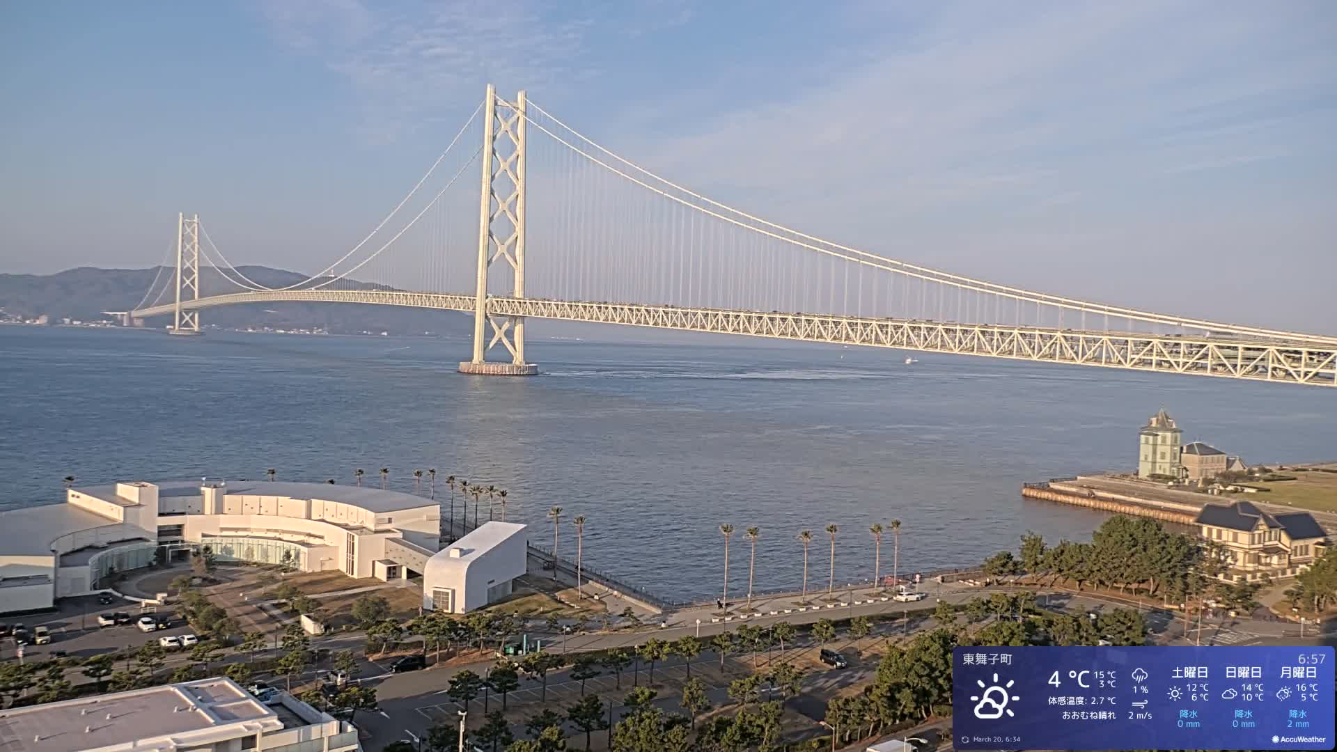 Kobe, Akashi Kaikyo Bridge with Akashi Strait & Seto Inland Sea View ( 神戸、明石海峡と瀬戸内海を望む明石海峡大橋 )Live Cam - 7 Chome, Higashimaikocho, Tarimu-ku, Kobe, Hyogo, Kansai, Japan