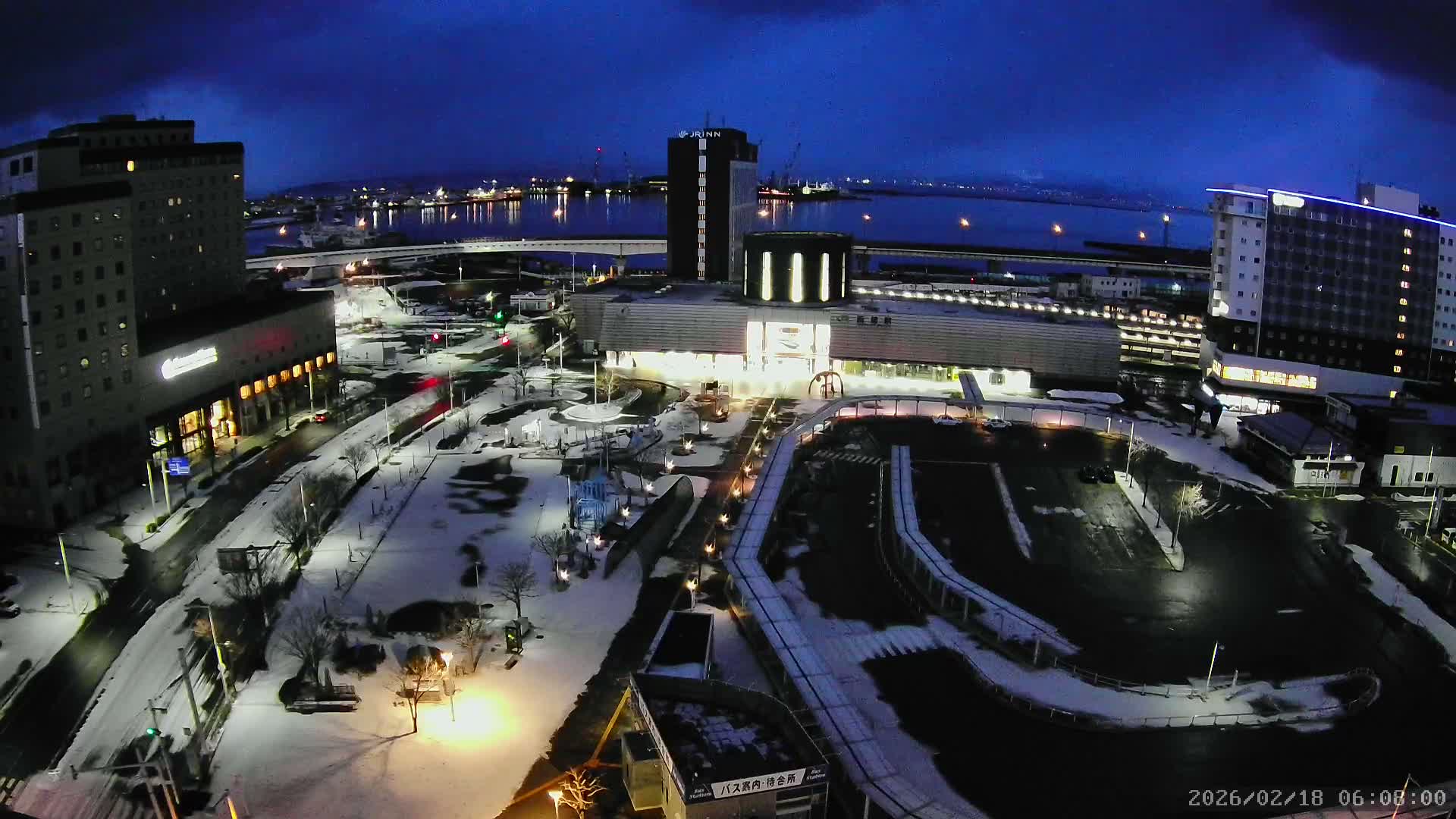 Hakodate, Hakodate Station Square &  Port Of Hakodate Bay ( 函館、函館駅前広場、函館湾 )Live Cam - Wakamatsucho, Hakodate, Oshima, Hokkaido, Japan