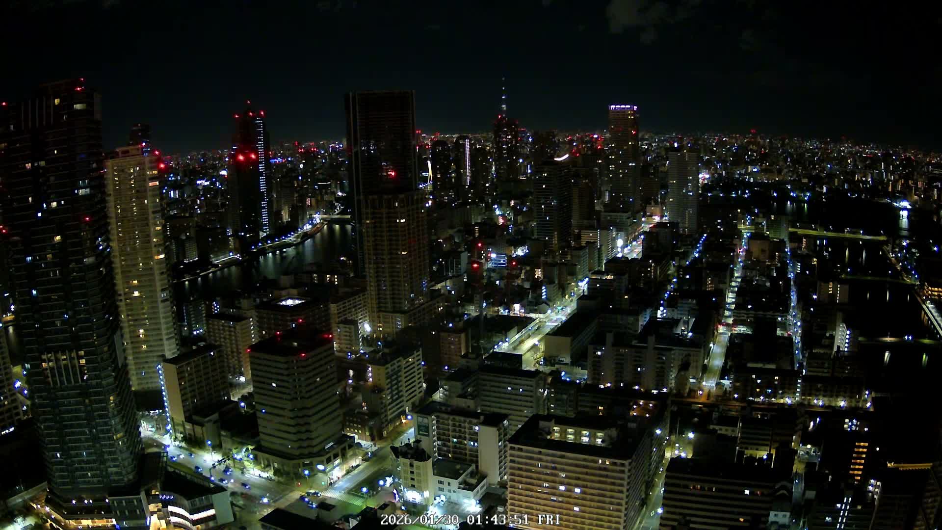 Tokyo, Kachidoki, Sumida River & Tokyo Downtown Skyline towards North View from Kachidoki ( 東京、勝どき、隅田川、北に向かう東京の下町のスカイライン 勝どきからの眺め )Live Cam - 4 Chome, Kachidoki, Chuo ku, Tokyo, Kantō, Honshu, Japan