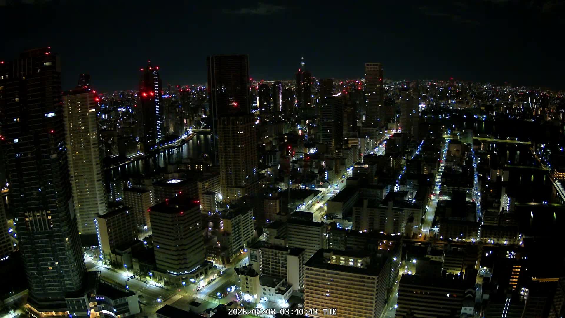 Tokyo, Kachidoki, Sumida River & Tokyo Downtown Skyline towards North View from Kachidoki ( 東京、勝どき、隅田川、北に向かう東京の下町のスカイライン 勝どきからの眺め )Live Cam - 4 Chome, Kachidoki, Chuo ku, Tokyo, Kantō, Honshu, Japan